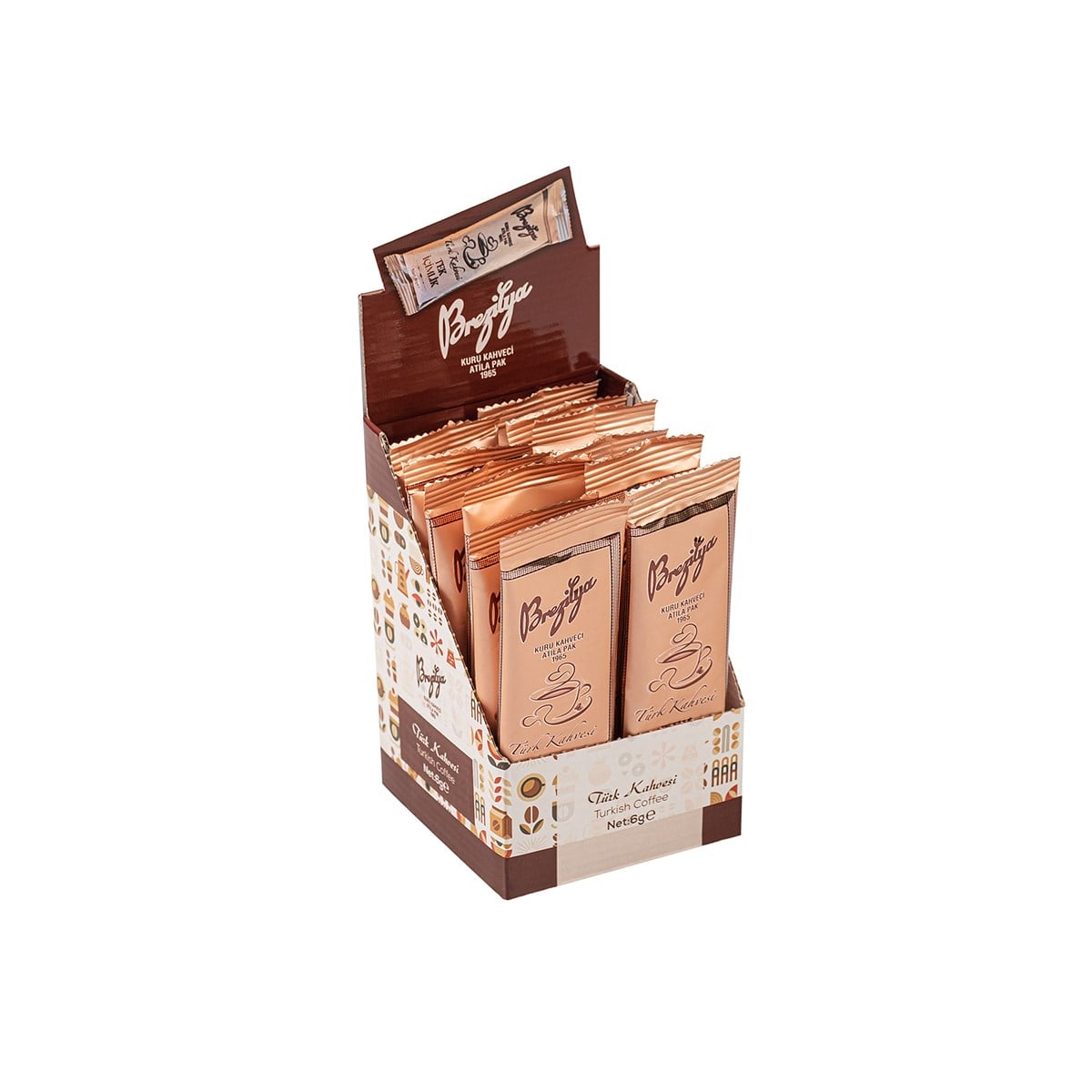 Brezilya Kuru Kahveci Atilla Pak Tek İçimlik Orta Kavrulmuş Türk Kahvesi 12'li Kutu (12 x 6 g)