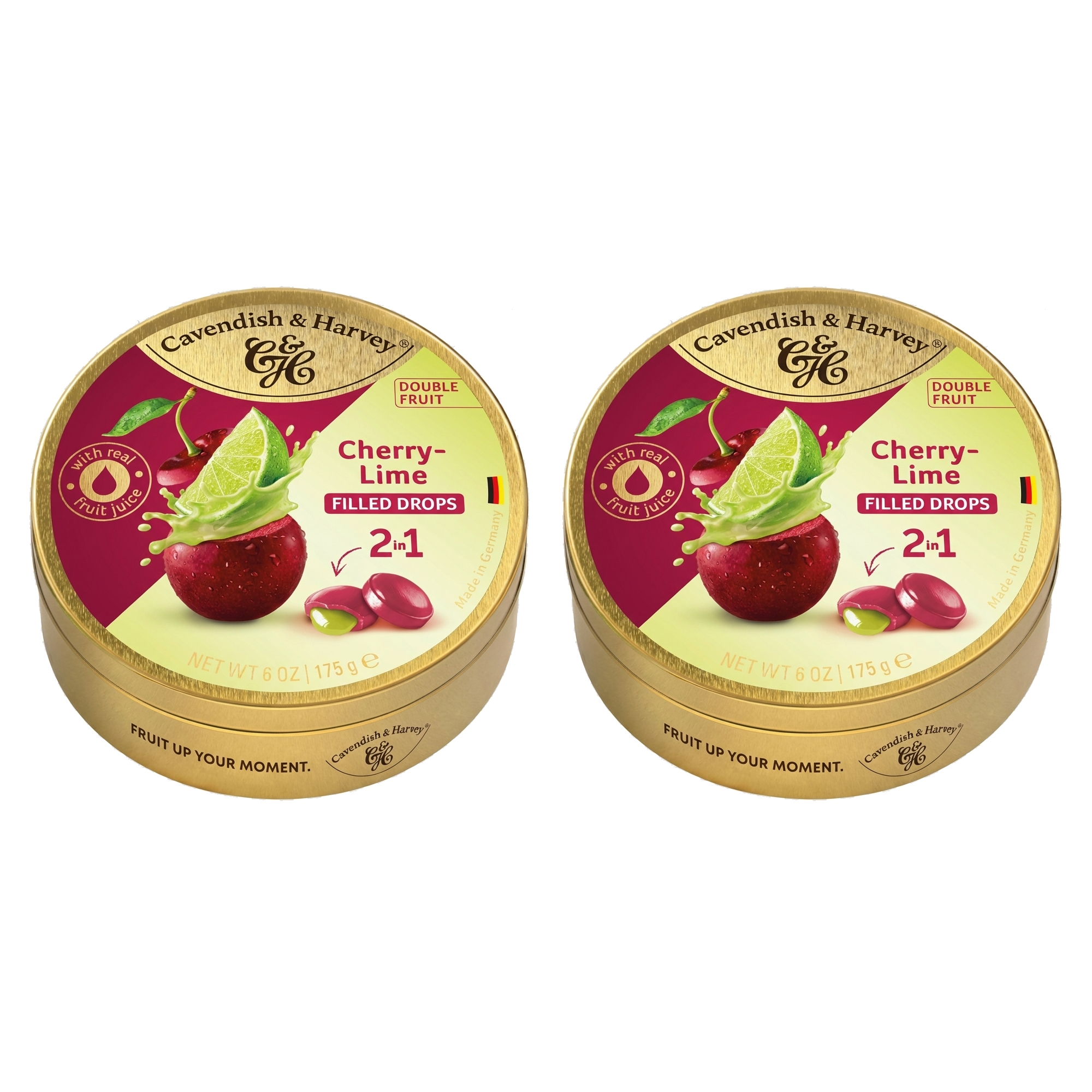 Cavendish & Harvey Double Fruit Drops Cherry Lime Vişne ve Misket Limonu Aromalı Dolgulu Şekerleme 175 g x 2 Adet