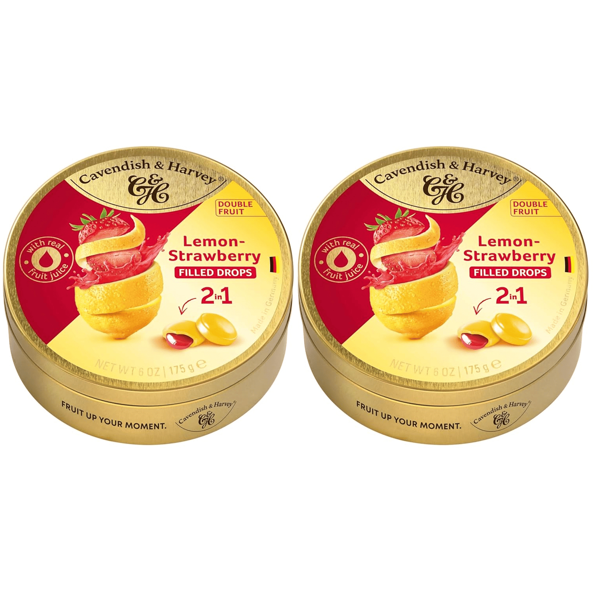 Cavendish & Harvey Double Fruit Drops Lemon Strawberry Limon ve Çilek Aromalı Dolgulu Şekerleme 175 g x 2 Adet