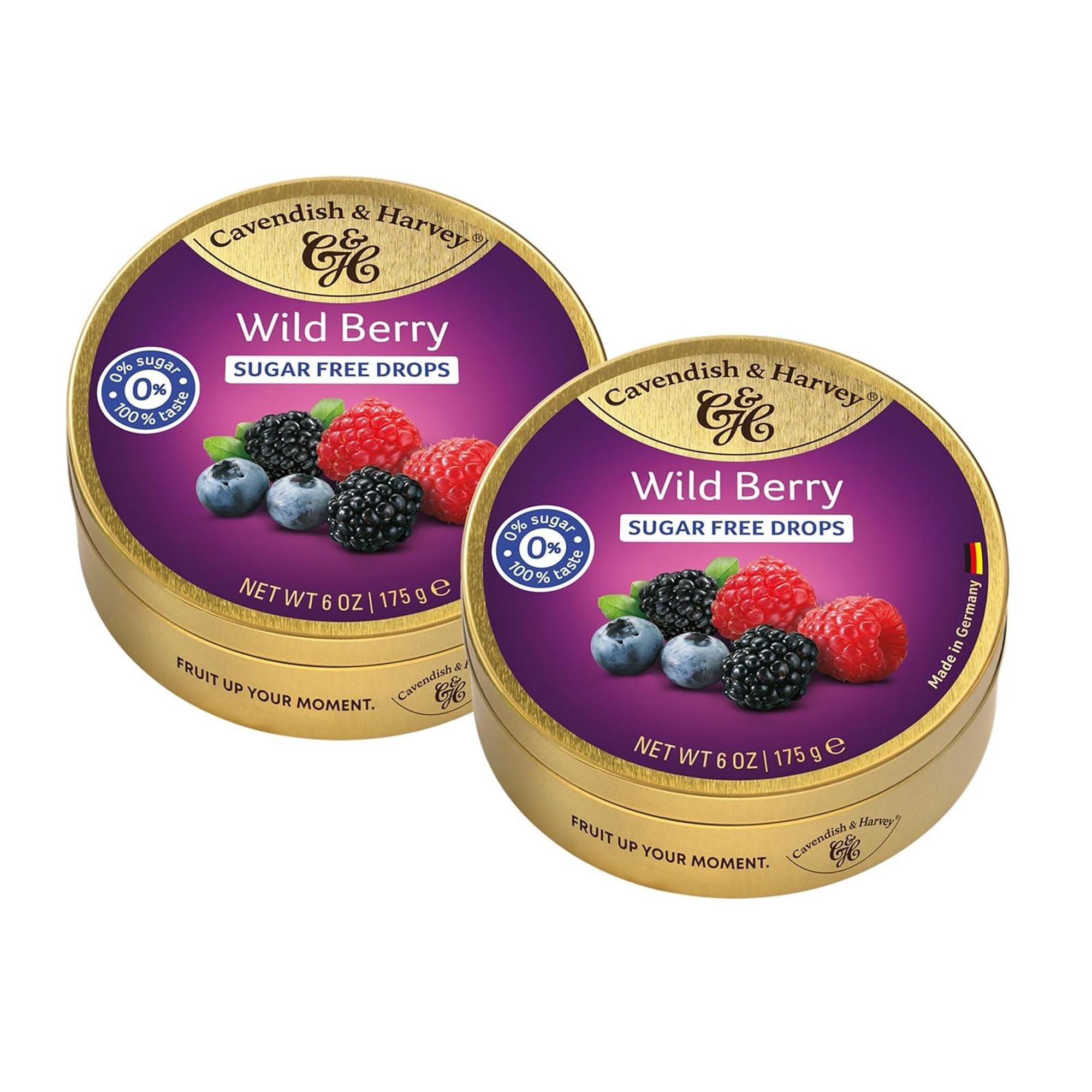 Cavendish & Harvey Şekersiz Wild Berry Drops | Yaban Mersini, Ahududu ve Böğürtlen Aromalı Şekersiz Şeker 175g x 2 Adet