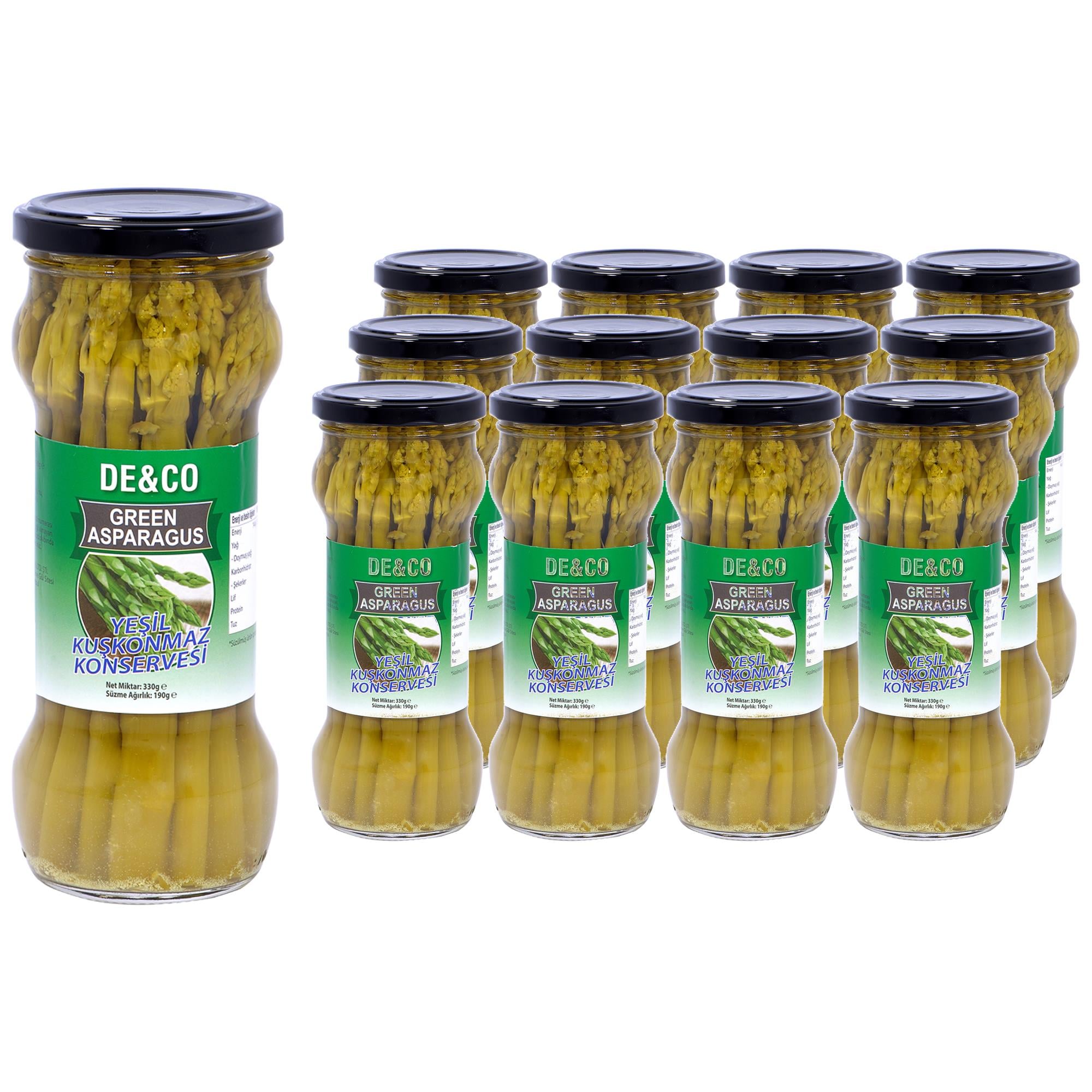 De&Co Green Asparagus | Yeşil Kuşkonmaz | Kuşkonmaz Sapları | Ekonomik Paket | 330g x 12 Adet