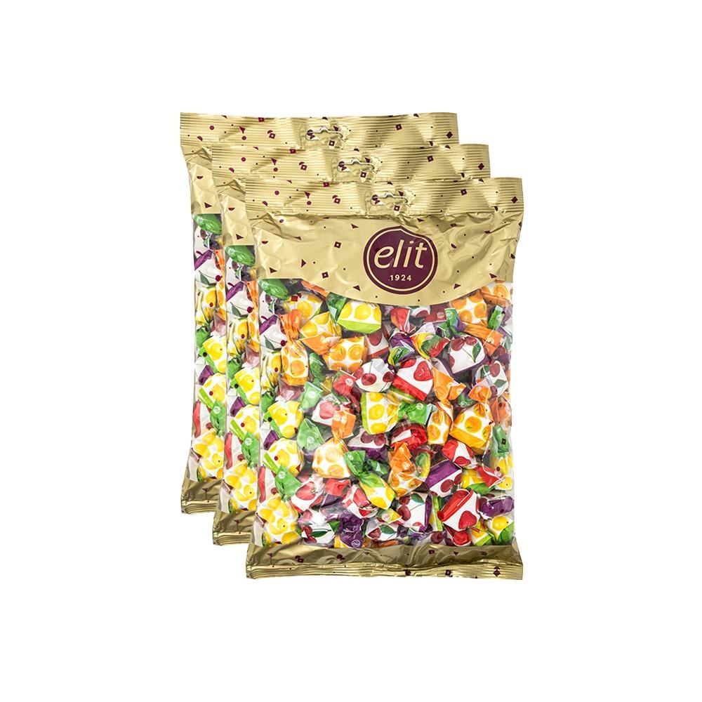 Elit Meyve Aromalı Karışık Dolgulu  Şeker 1 Kg x 3 Adet Glutensiz