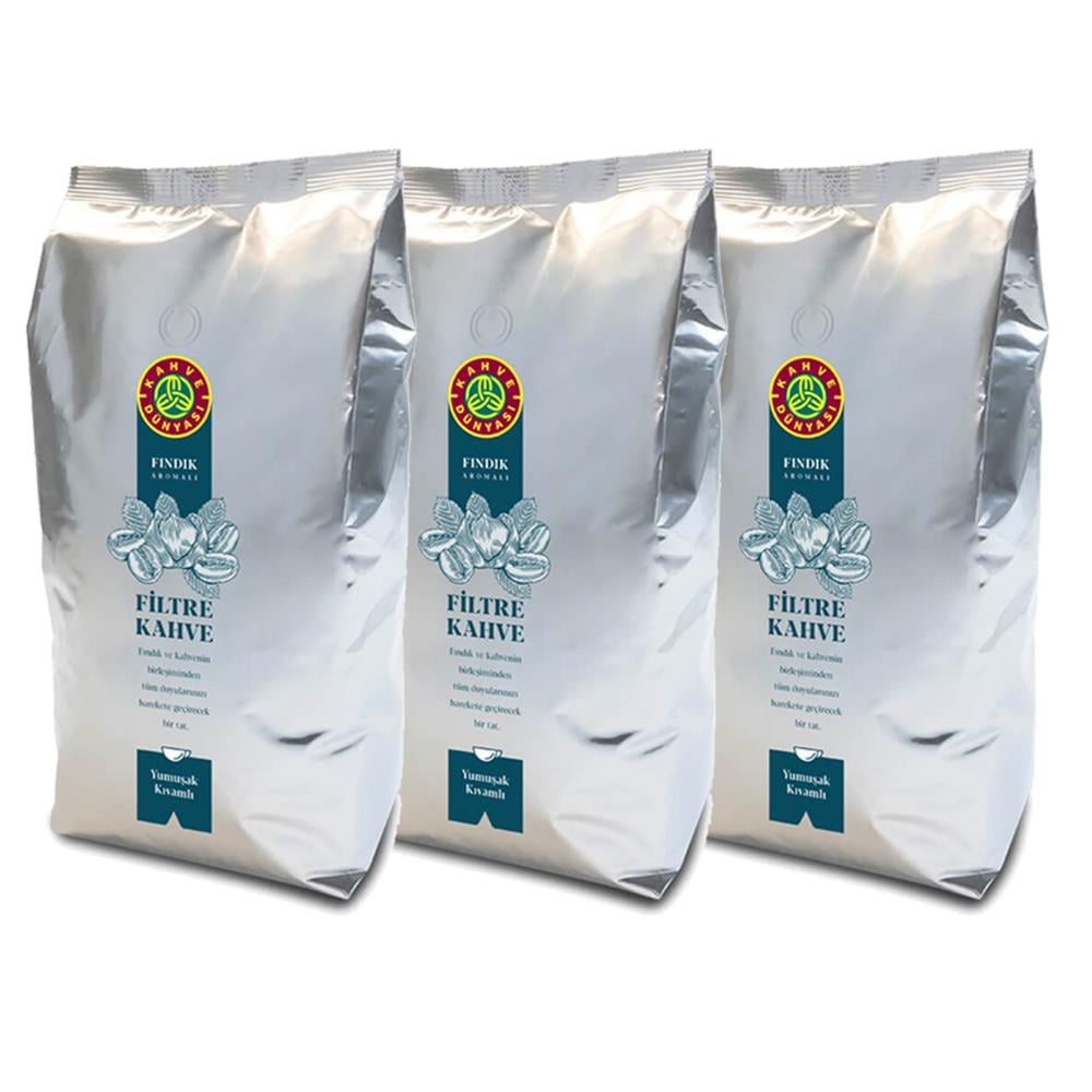 Kahve Dünyası Fındık Aromalı Filtre Kahve Kavrulmuş Çekirdek 1 kg x 3 Adet