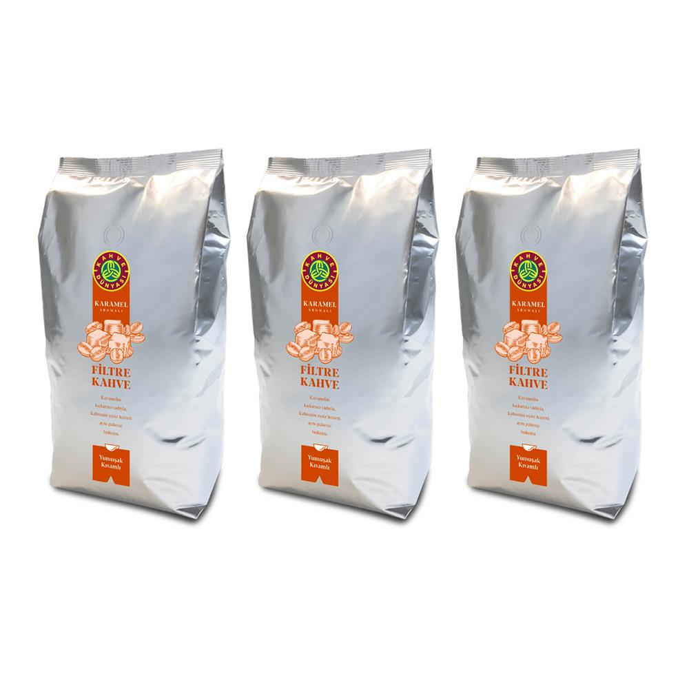 Kahve Dünyası Karamel Aromalı Filtre Kahve Çekirdek 1 Kg.x 3 Adet