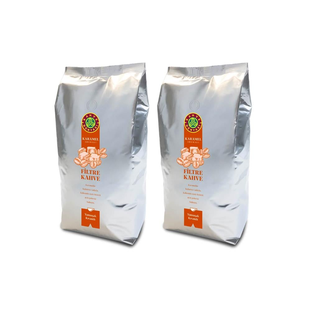 Kahve Dünyası Karamel Aromalı Filtre Kahve Çekirdek 1 Kg.x 2 Adet