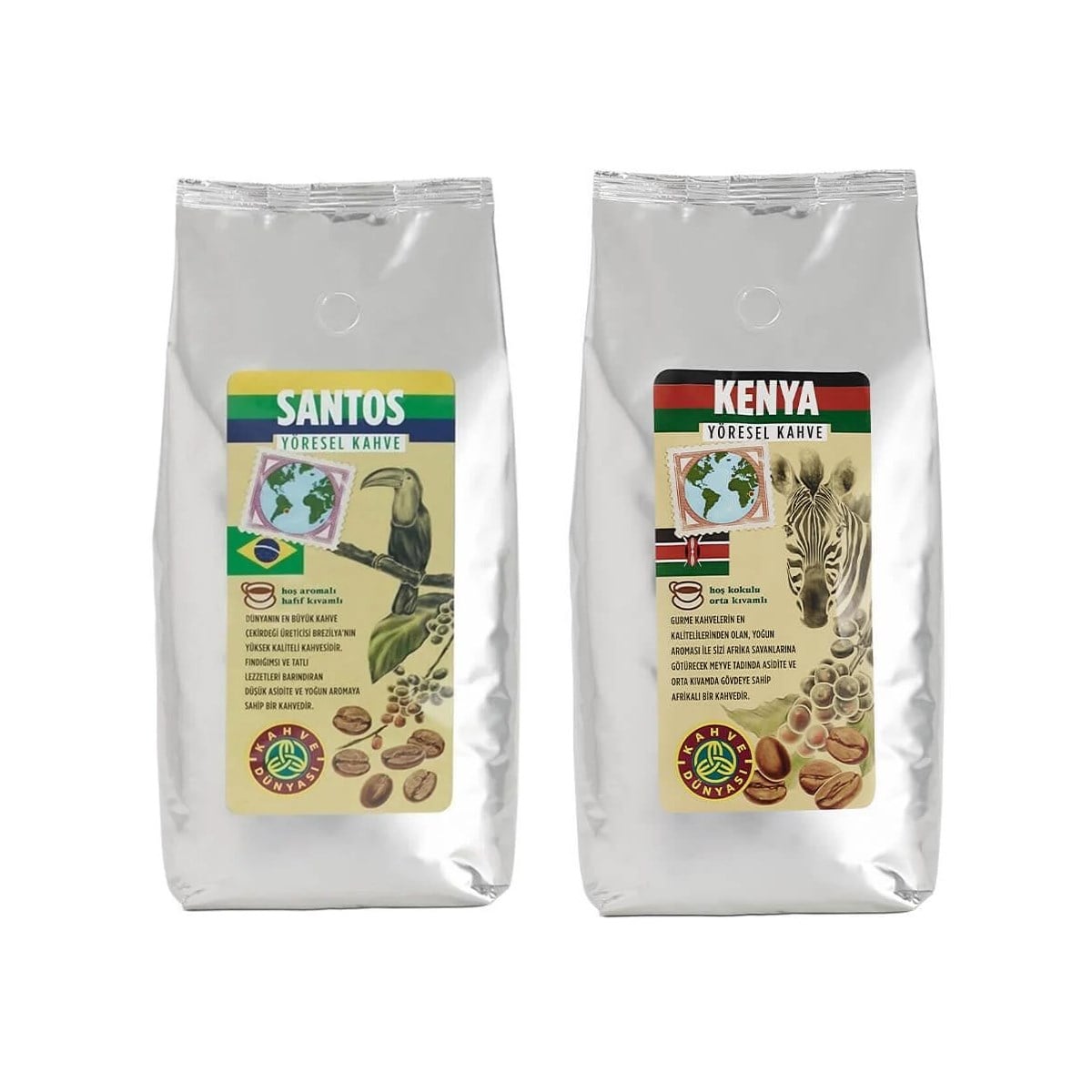 Kahve Dünyası Santos ve Kenya Çekirdek Kahve Seti 1 kg x 2 Adet