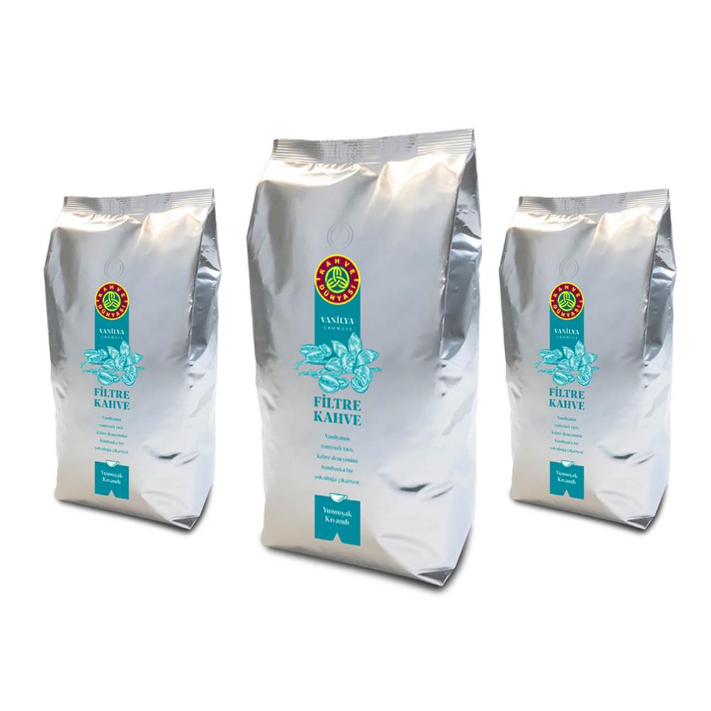 Kahve Dünyası Vanilya Aromalı Filtre Kahve Kavrulmuş Çekirdek 1 kg x 3 Adet