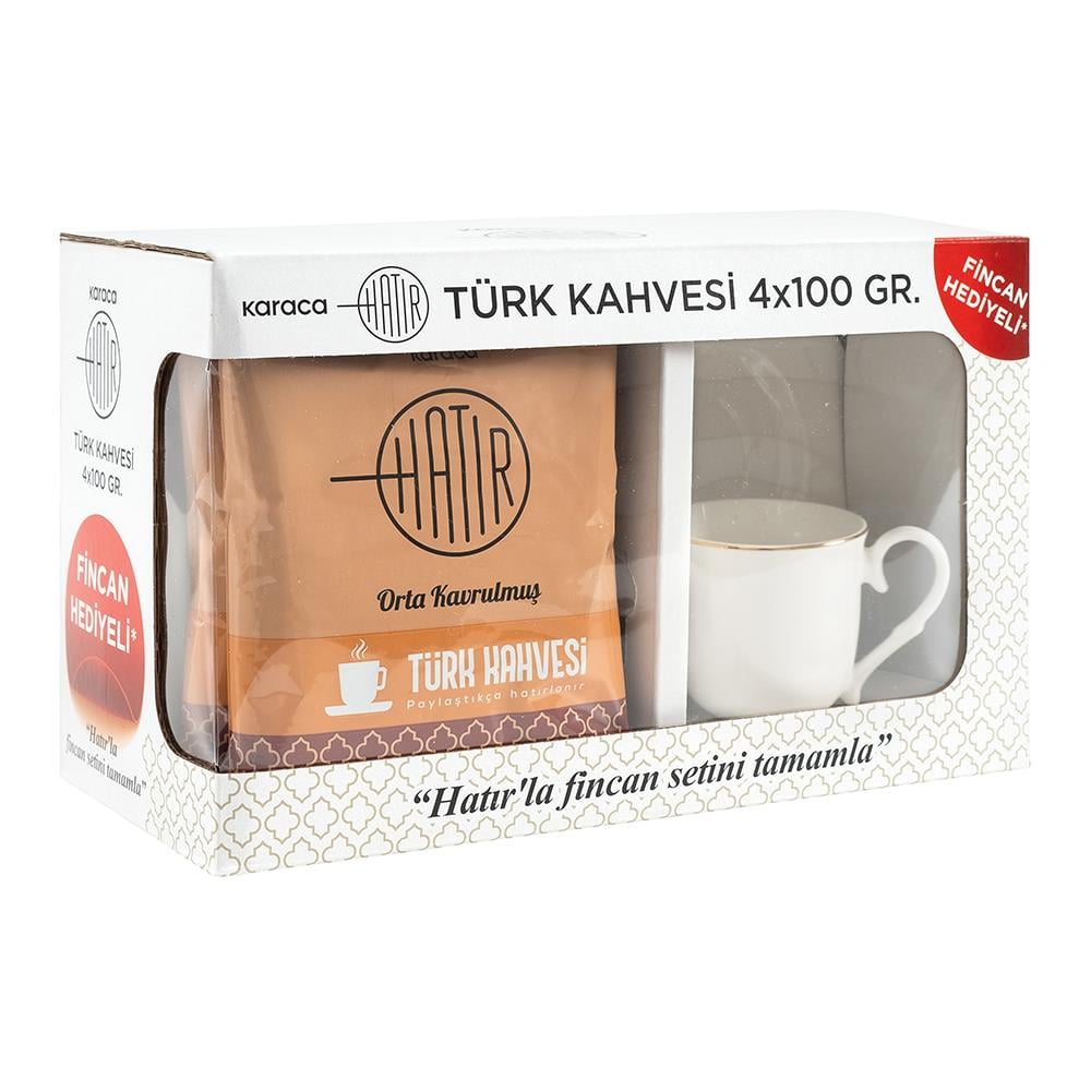 Karaca Hatır Orta Kavrulmuş Bol Köpüklü Türk Kahvesi 4 x 100g Fincan Hediyeli