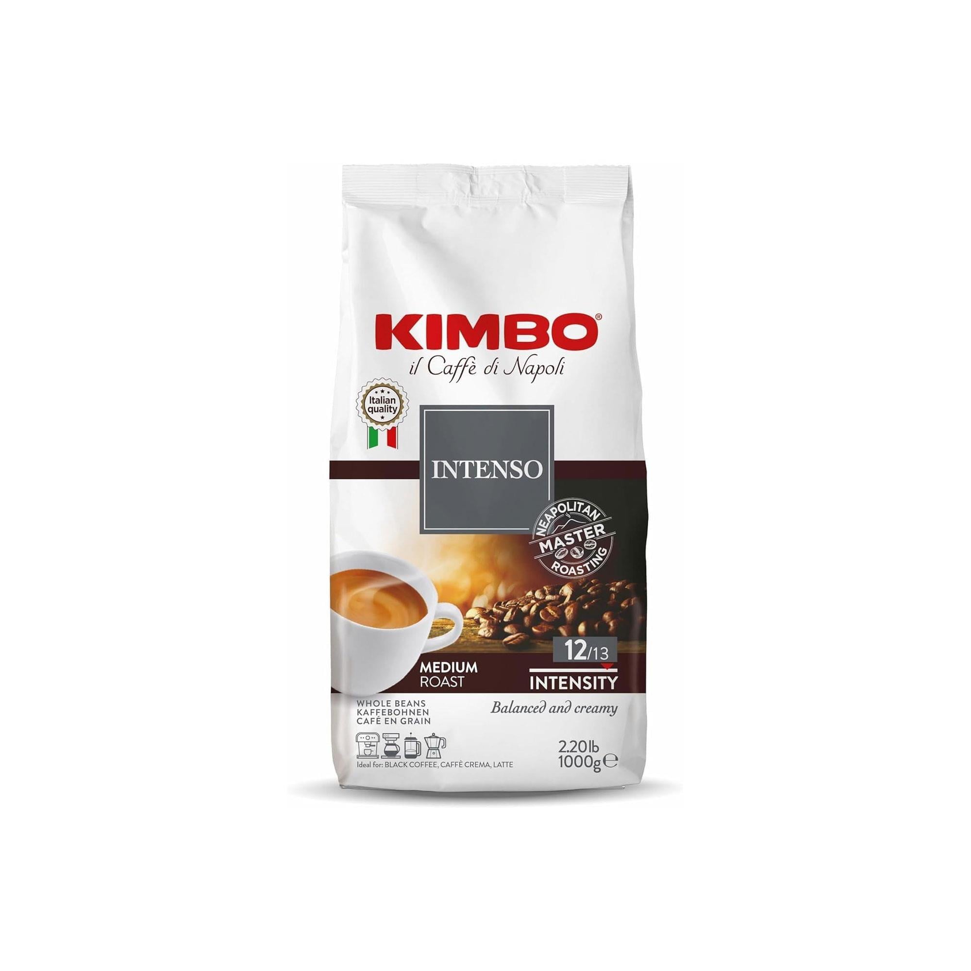 Kimbo Intenso Çekirdek Kahve | Orta Kavrulmuş | 12/13 Yoğunluk | Dengeli ve Kremsi | İtalya'da Harmanlanmış ve Kavrulmuş | 1 Kg