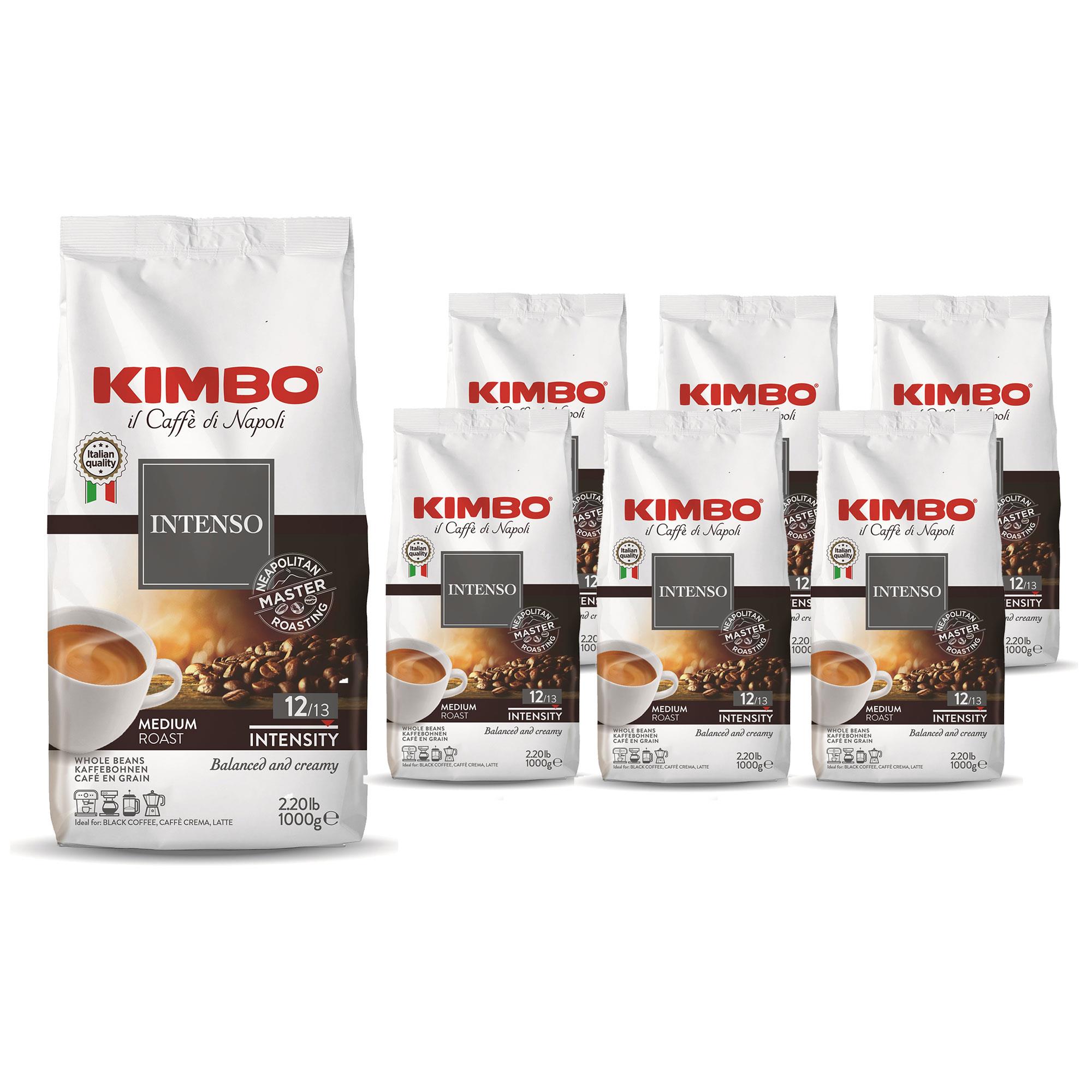 KIMBO INTENSO Çekirdek Kahve | Orta Kavrulmuş | 12/13 Yoğunluk | Dengeli ve Kremsi | İtalya'da Harmanlanmış ve Kavrulmuş | 1 Kg x 6 Adet