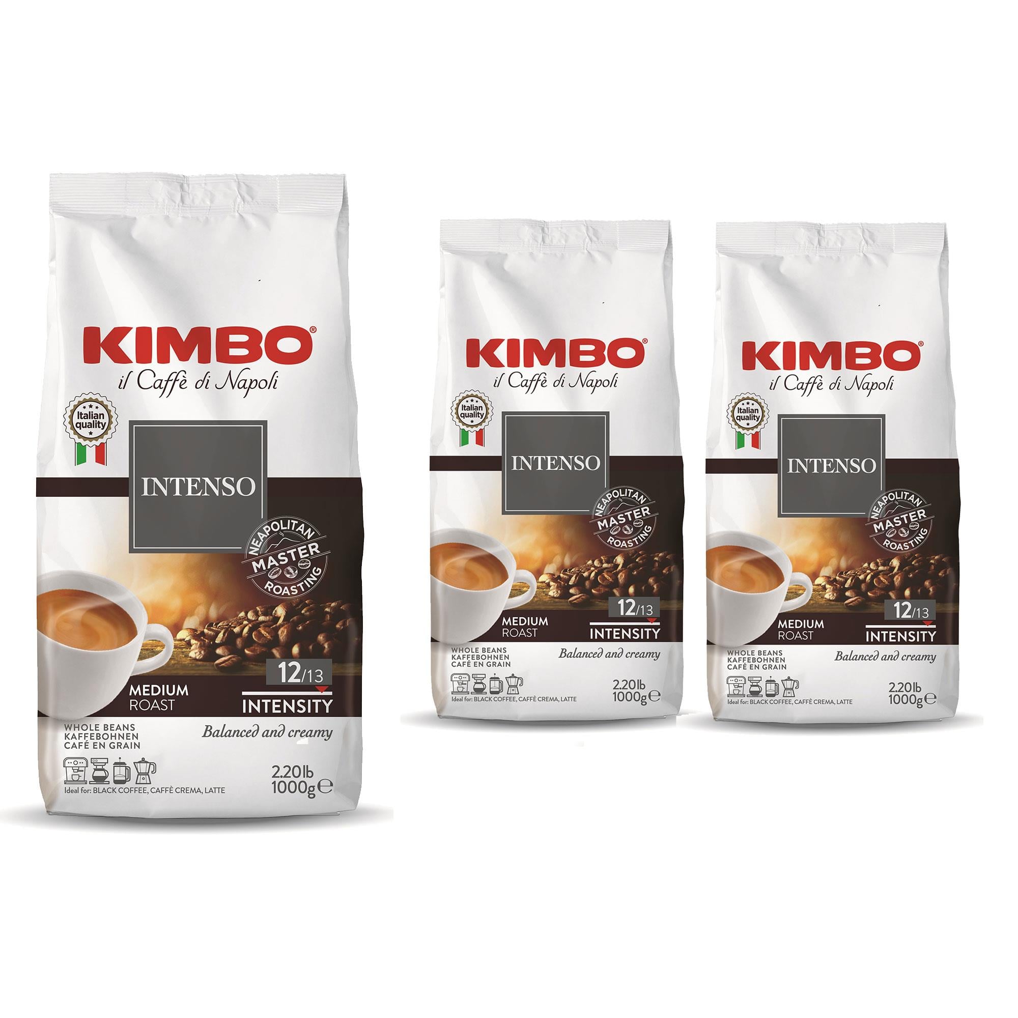 KIMBO INTENSO Çekirdek Kahve | Orta Kavrulmuş | 12/13 Yoğunluk | Dengeli ve Kremsi | İtalya'da Harmanlanmış ve Kavrulmuş | 1 Kg x 2 Adet