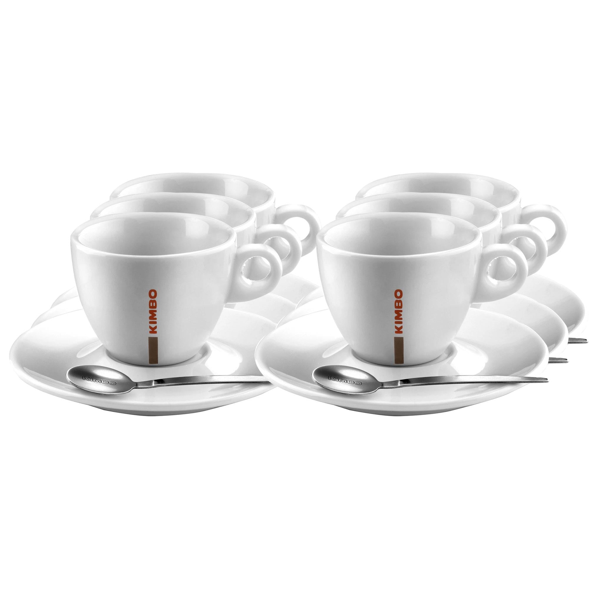KIMBO Logolu Beyaz Seramik Cappuccino Fincan ve Tabak Seti | 6'lı Orijinal Cappuccino Fincan ve Tabak Seti 180ml (Kaşık Dahil Değildir)