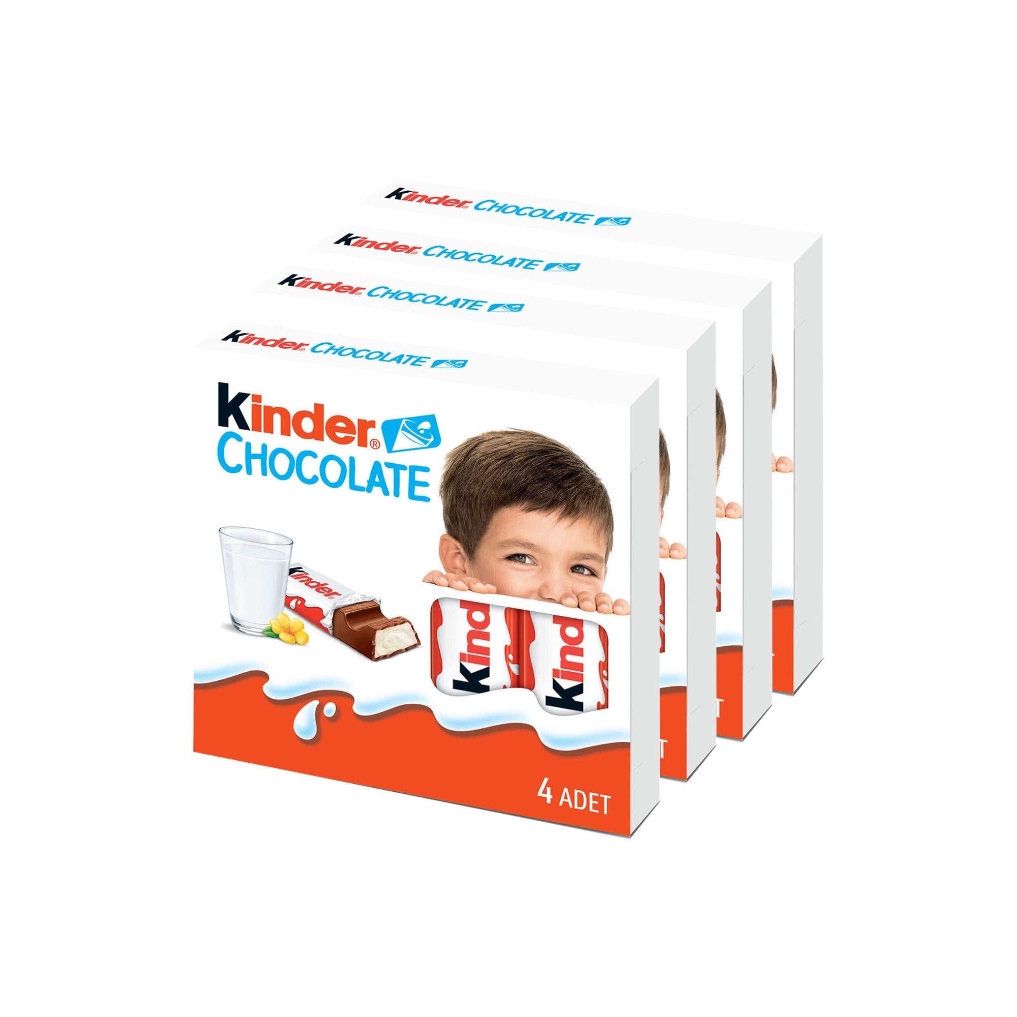 Kinder Chocolate Çikolata Bar | Sütlü Dolgulu | T4 Paket | 50g x 4 Adet
