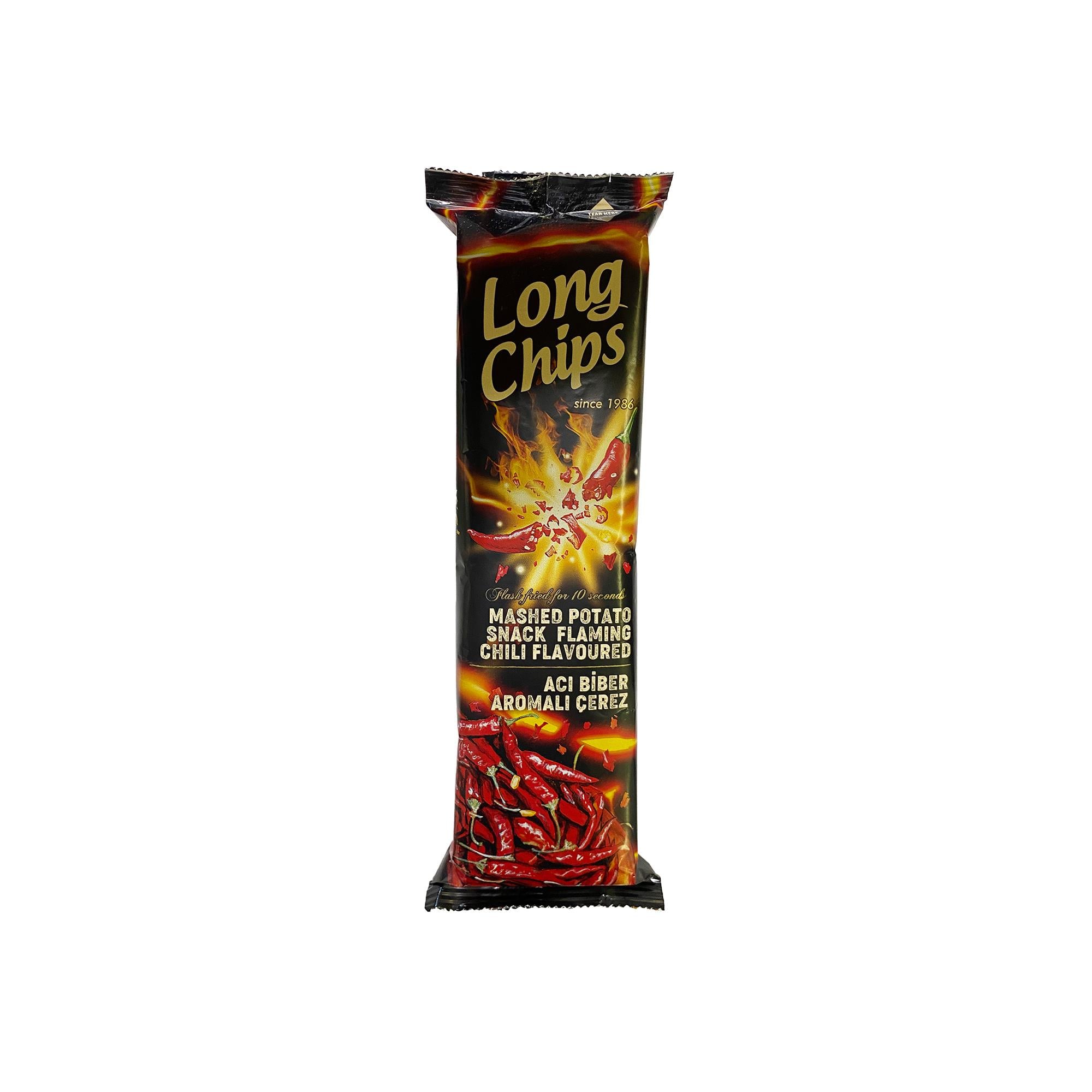 Long Chips Acı Biberli Cips | Uzun Cips | Az Yağlı | Letonya Ürünü | 75 g
