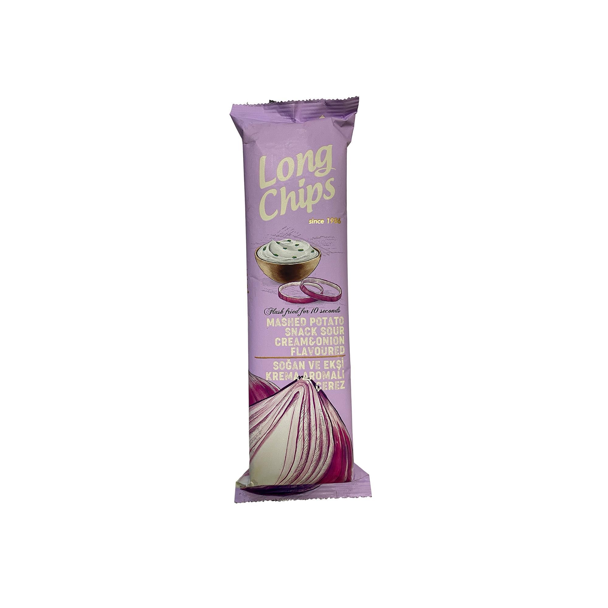 Long Chips Ekşi Kremalı ve Soğanlı Cips | Uzun Cips | Az Yağlı | Letonya Ürünü | 75 g