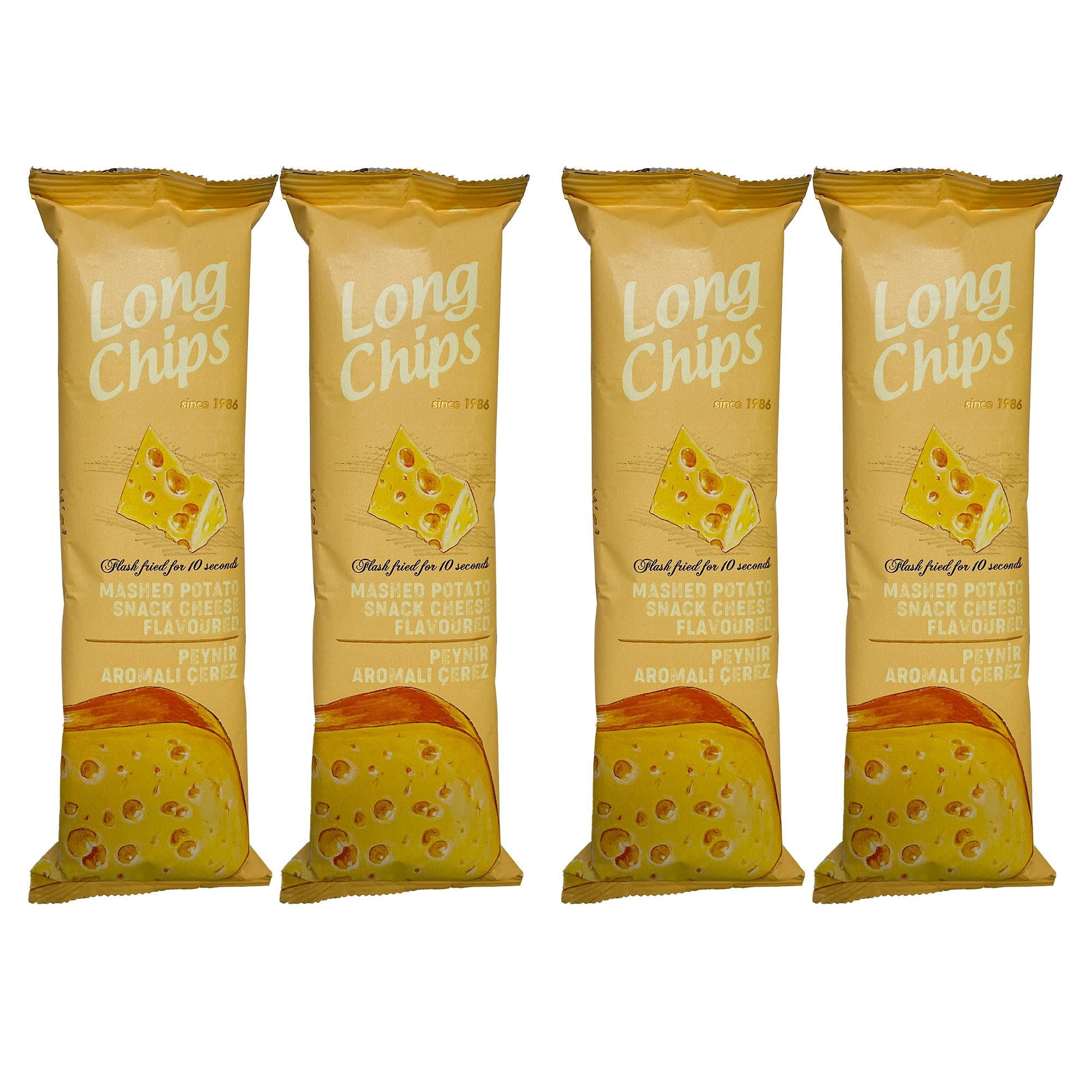 Long Chips Peynir Aromalı Patates Cipsi | Uzun Cips | Az Yağlı | Letonya Ürünü | 75 g x 4 Adet