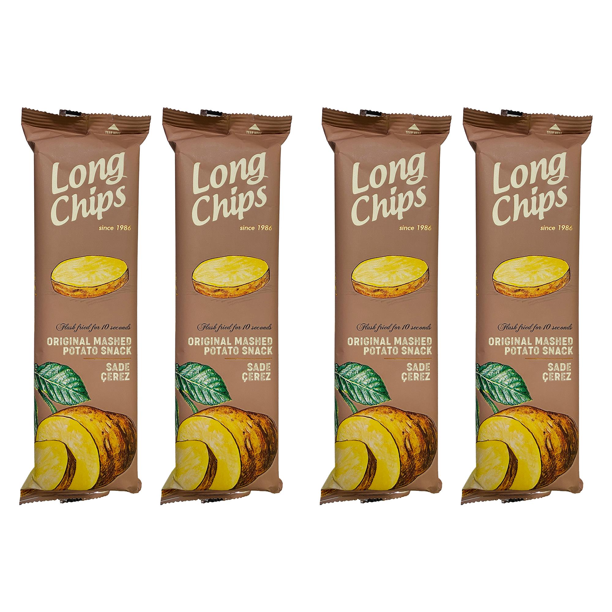 Long Chips Sade Patates Cipsi | Uzun Cips | Az Yağlı | Letonya Ürünü | 75g x 4 Adet
