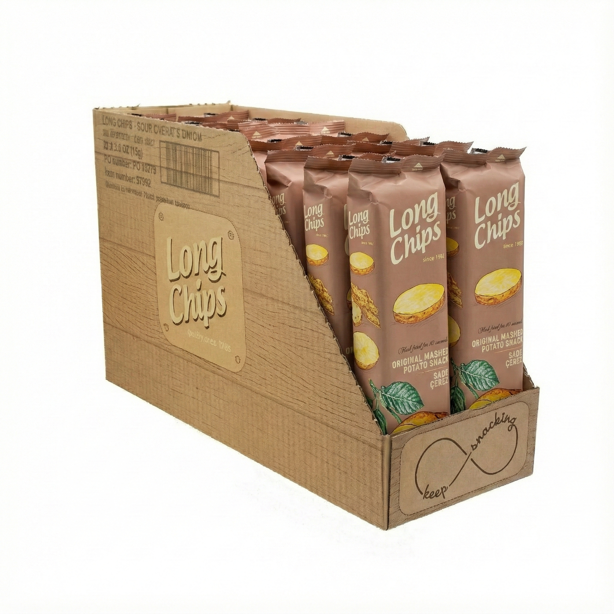 Long Chips Sade Patates Cipsi | Uzun Cips | Az Yağlı | Letonya Ürünü | 75g x 20 Adet