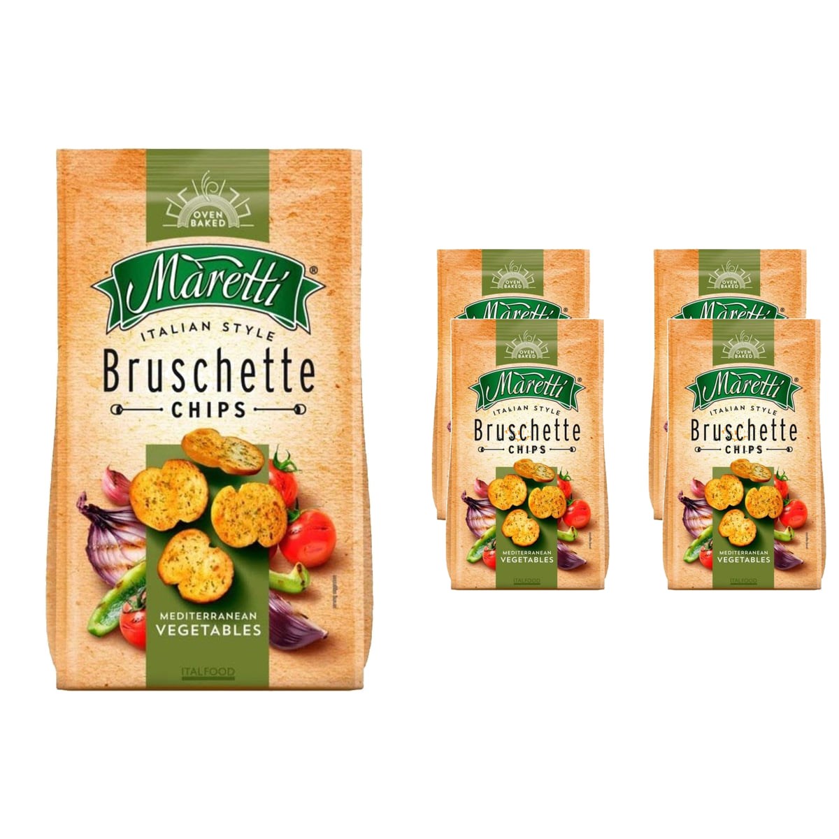 Maretti Bruschette Chips Akdeniz Sebzeli Fırınlanmış Ekmek Cipsi 140 g x 4 Adet