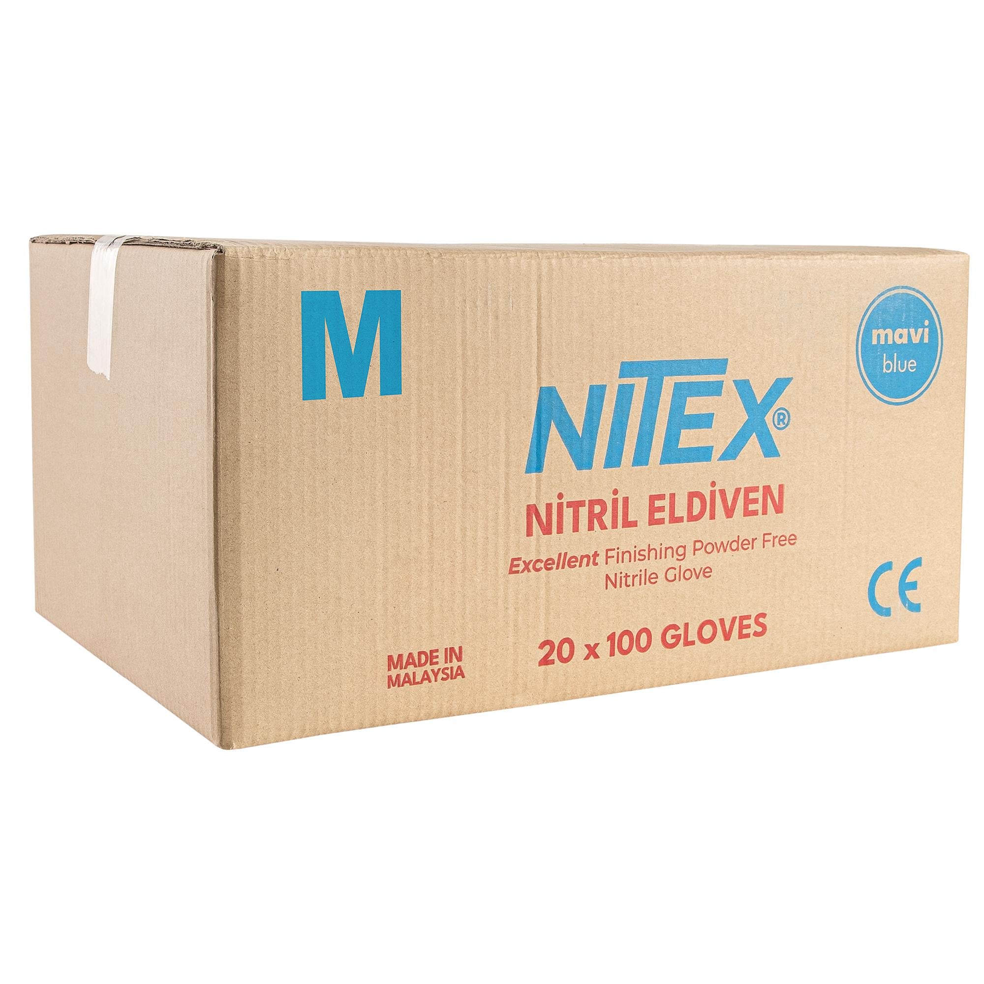 NITEX Pudrasız Mavi Nitril Eldiven M Beden – 20 Kutu (1 Koli – 2000 Adet)