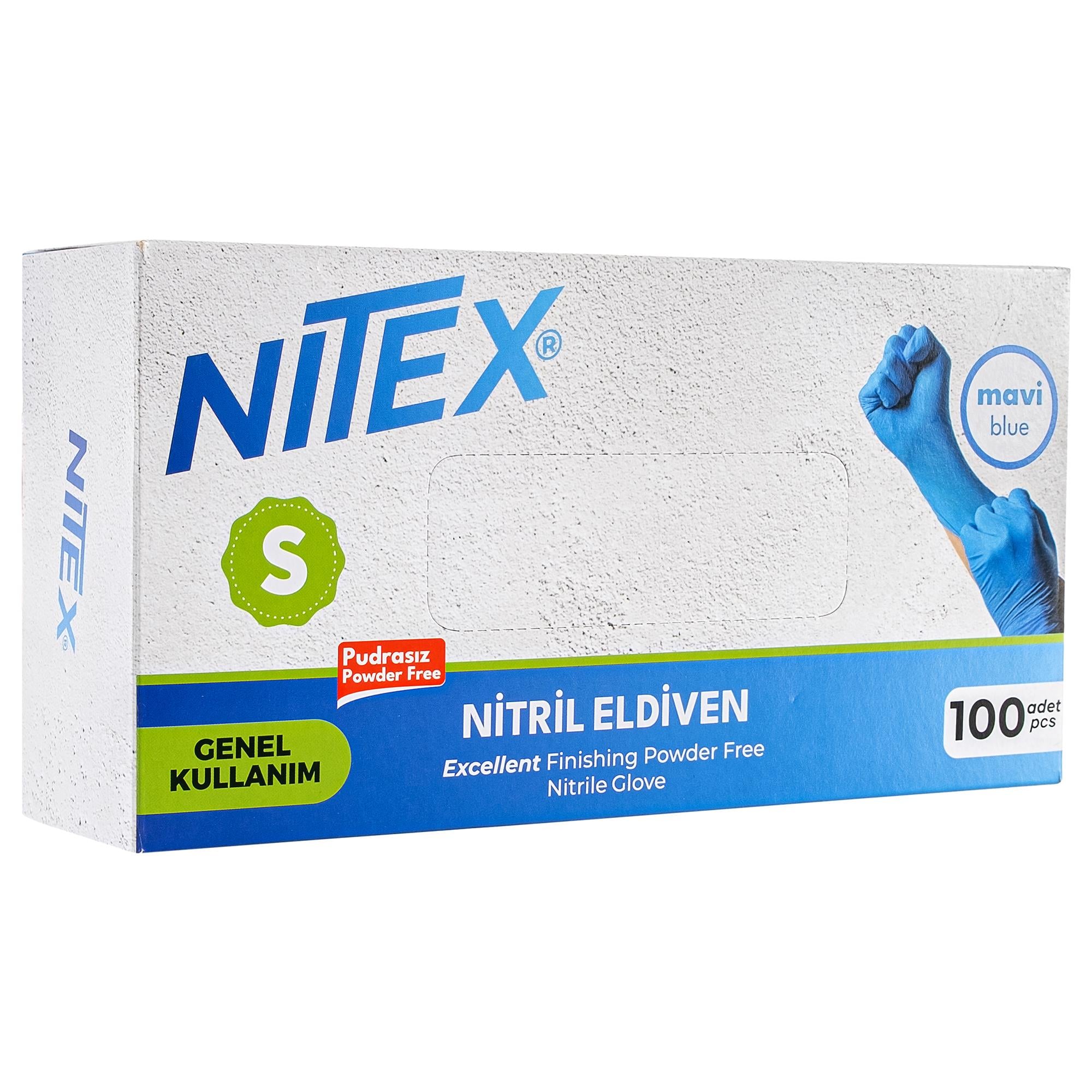 NITEX Pudrasız Mavi Nitril Eldiven S Beden (100 Adetlik Kutu)