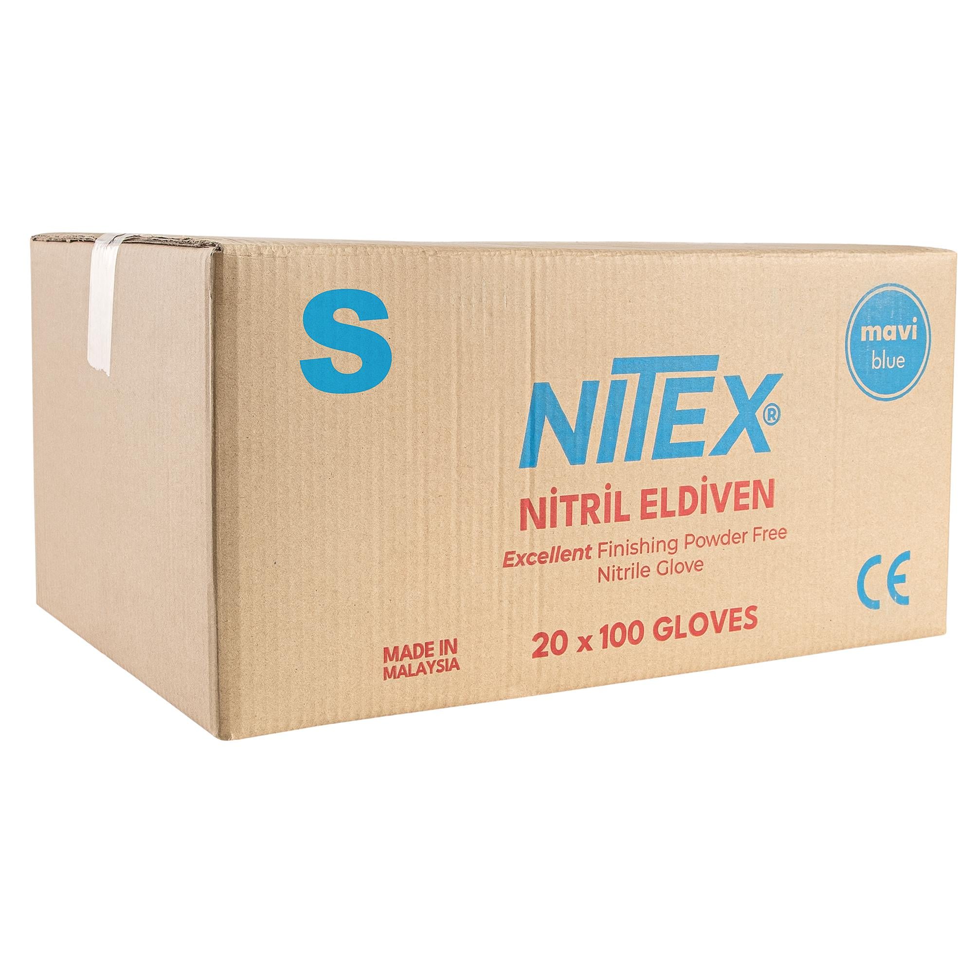 NITEX Pudrasız Mavi Nitril Eldiven S Beden - 20 Kutu (1 Koli - 2000 Adet)
