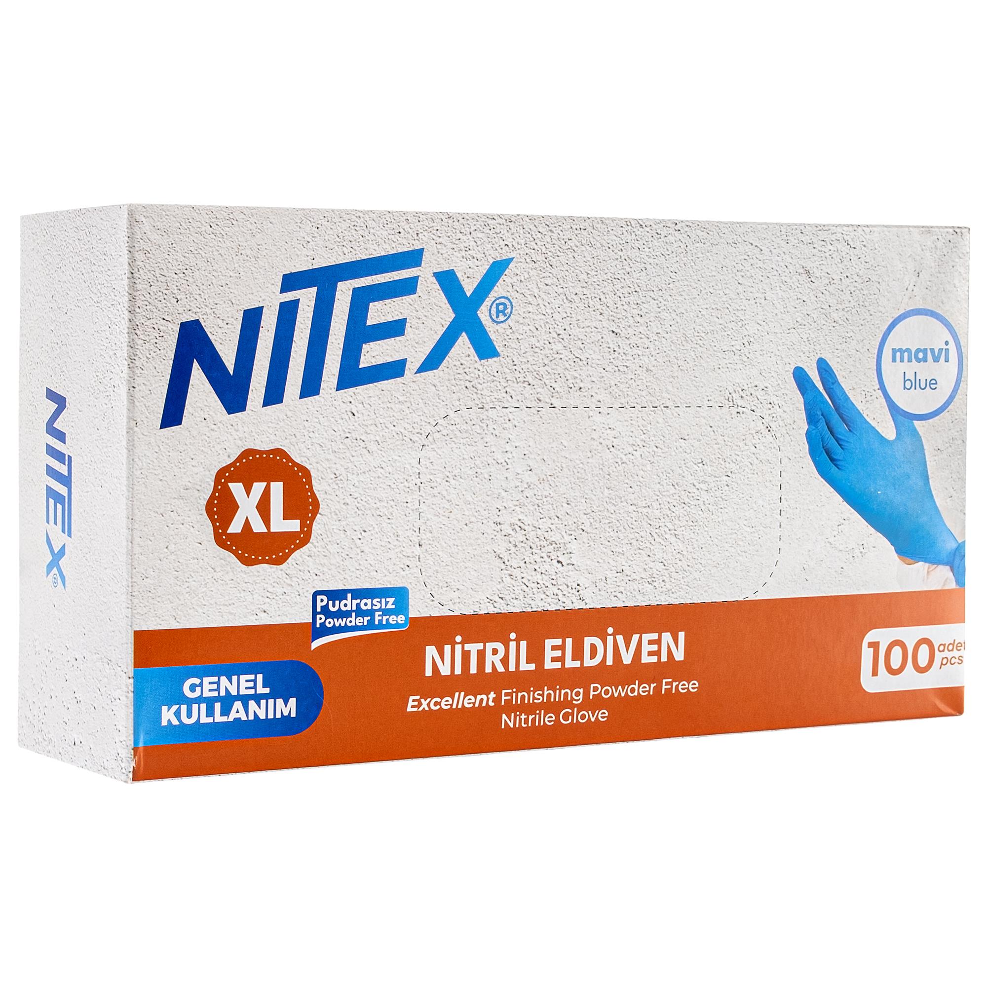 NITEX Pudrasız Mavi Nitril Eldiven XL Beden 100'lü Kutu