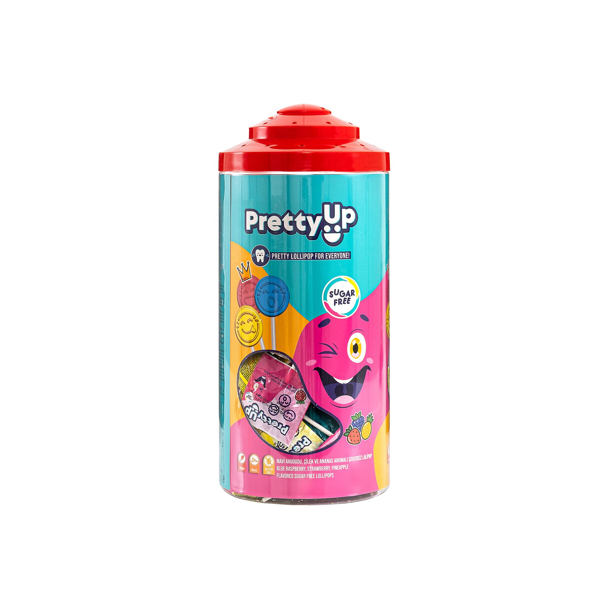 Pretty Up Şekersiz Flat (Yassı) Lolipop Glutensiz ve Vegan 5,5 gr. x 150 Adet Silindir