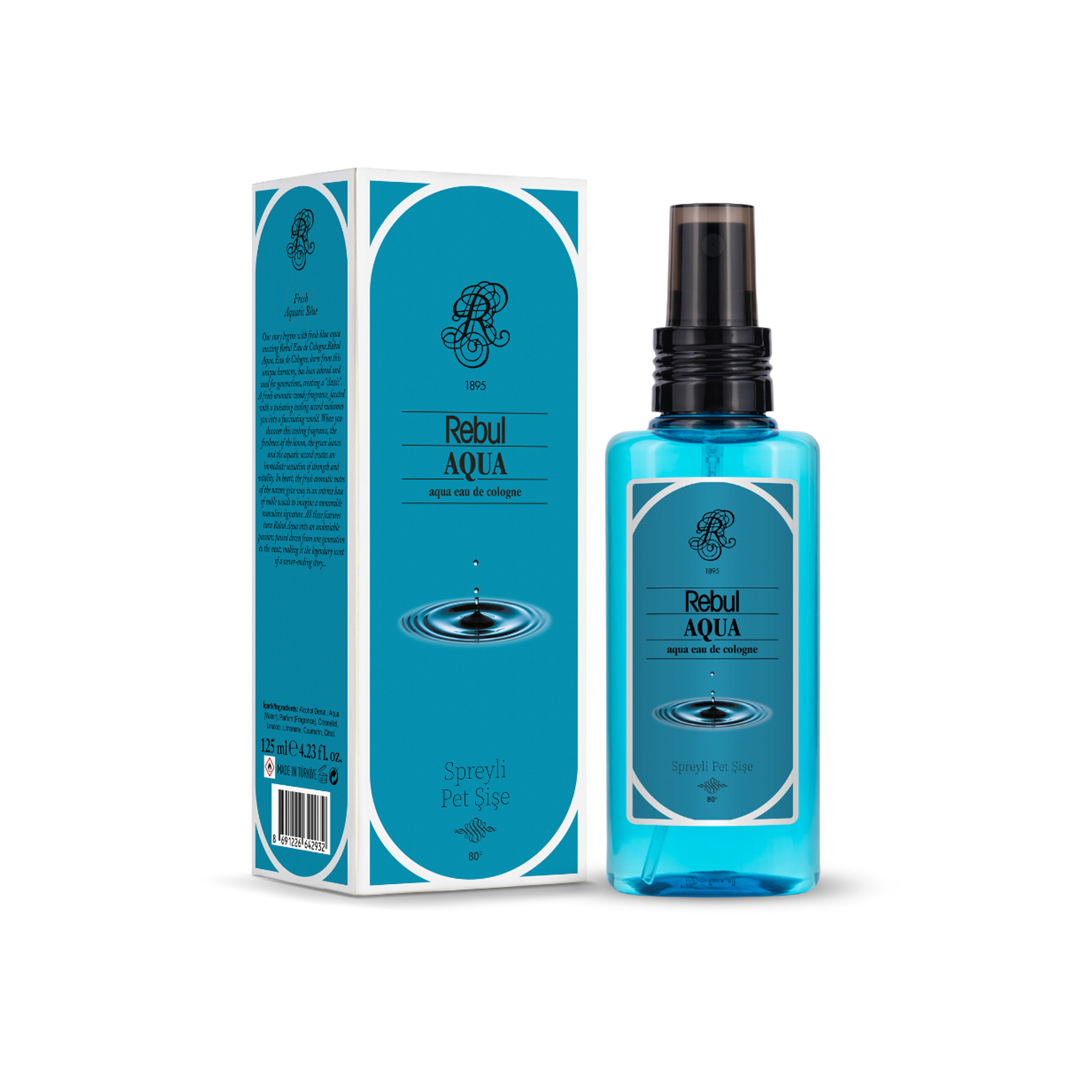 Rebul Aqua 125 ml Sprey Kolonya - Pratik Pet Şişe (80 Derece)