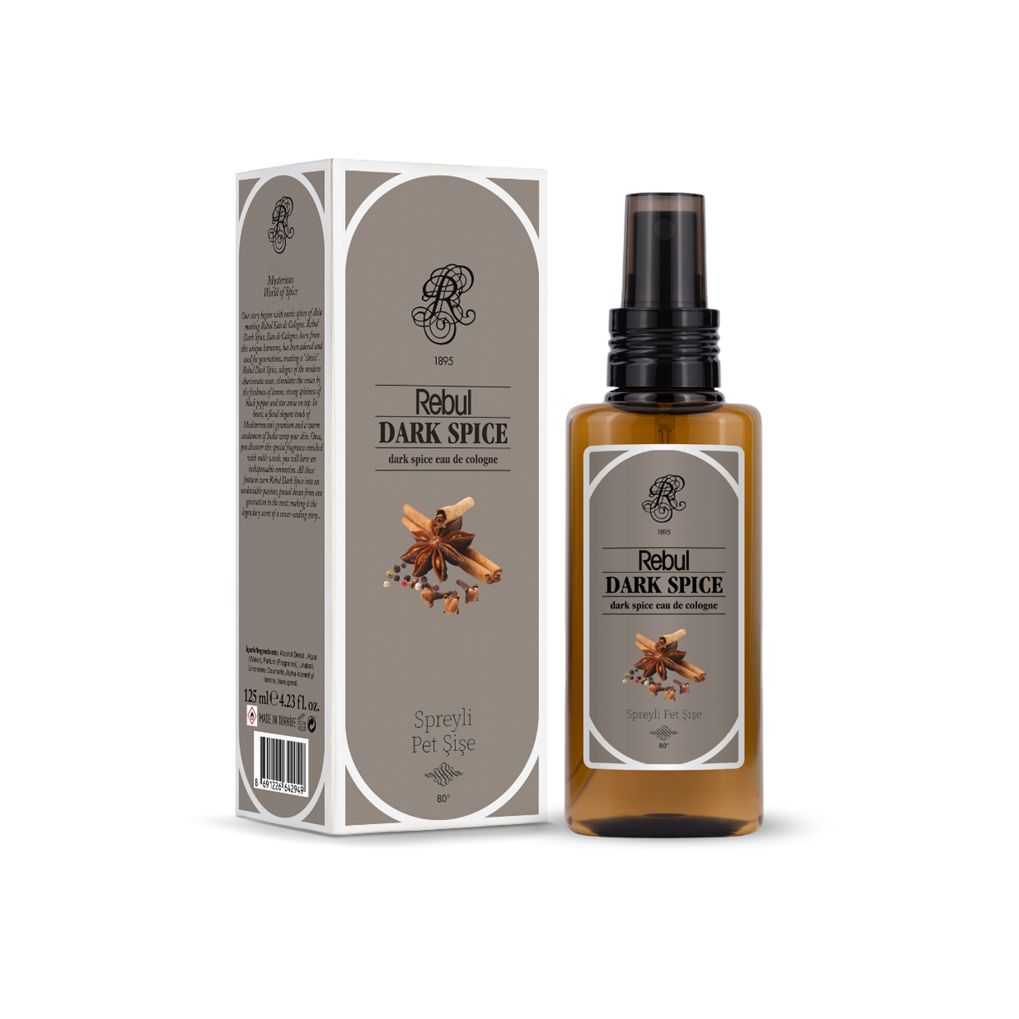 Rebul Dark Spice 125 ml Sprey Kolonya - Pratik Pet Şişe (80 Derece)