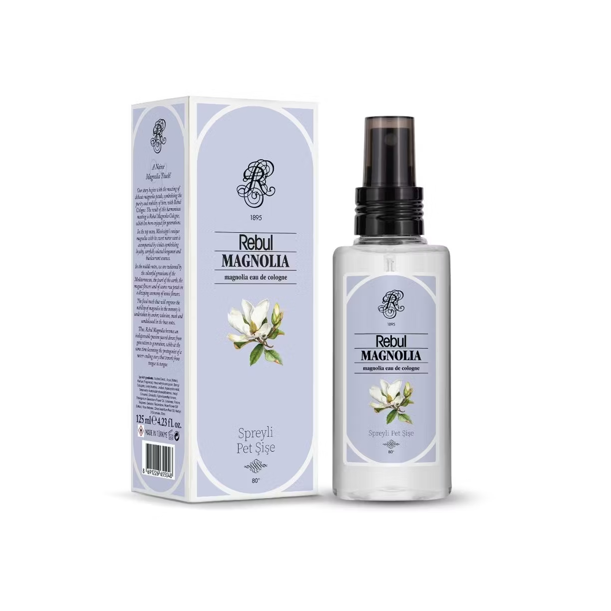 Rebul Magnolia 125 ml Sprey Kolonya - Pratik Pet Şişe (80 Derece)