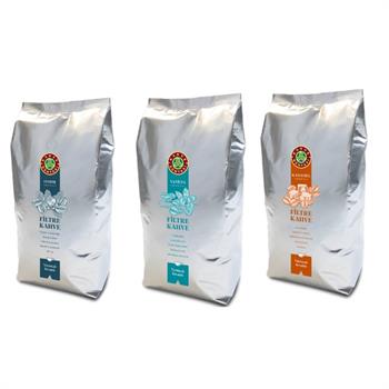 Kahve Dünyası Aromalı Filtre Kahve Çekirdek Deneme Seti ( 1Kg Fındık - 1 Kg Vanilya - 1Kg Karamel)