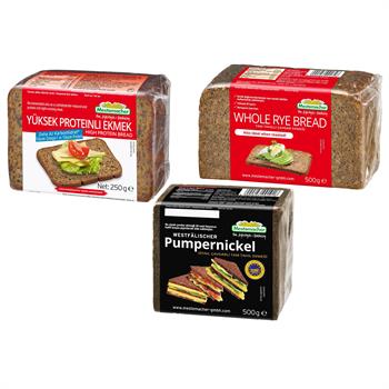 Mestemacher Yüksek Proteinli Ekmek 250g, Tam tahıllı Çavdar Ekmeği 500g, Pumpernickel Siyah Çavdarlı Tam Tahıl Ekmeği 500g Deneme Seti