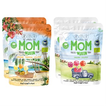 MOM Organik Karışık Meyveli ve Tropikal Lolipop 4'lü Avantaj Seti (Vegan, Glutensiz) - 40 Adet