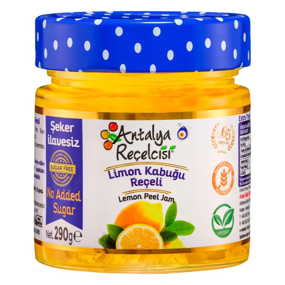 Antalya Reçelcisi Şeker İlavesiz Limon Kabuğu Reçeli 290g Cam Kavanoz