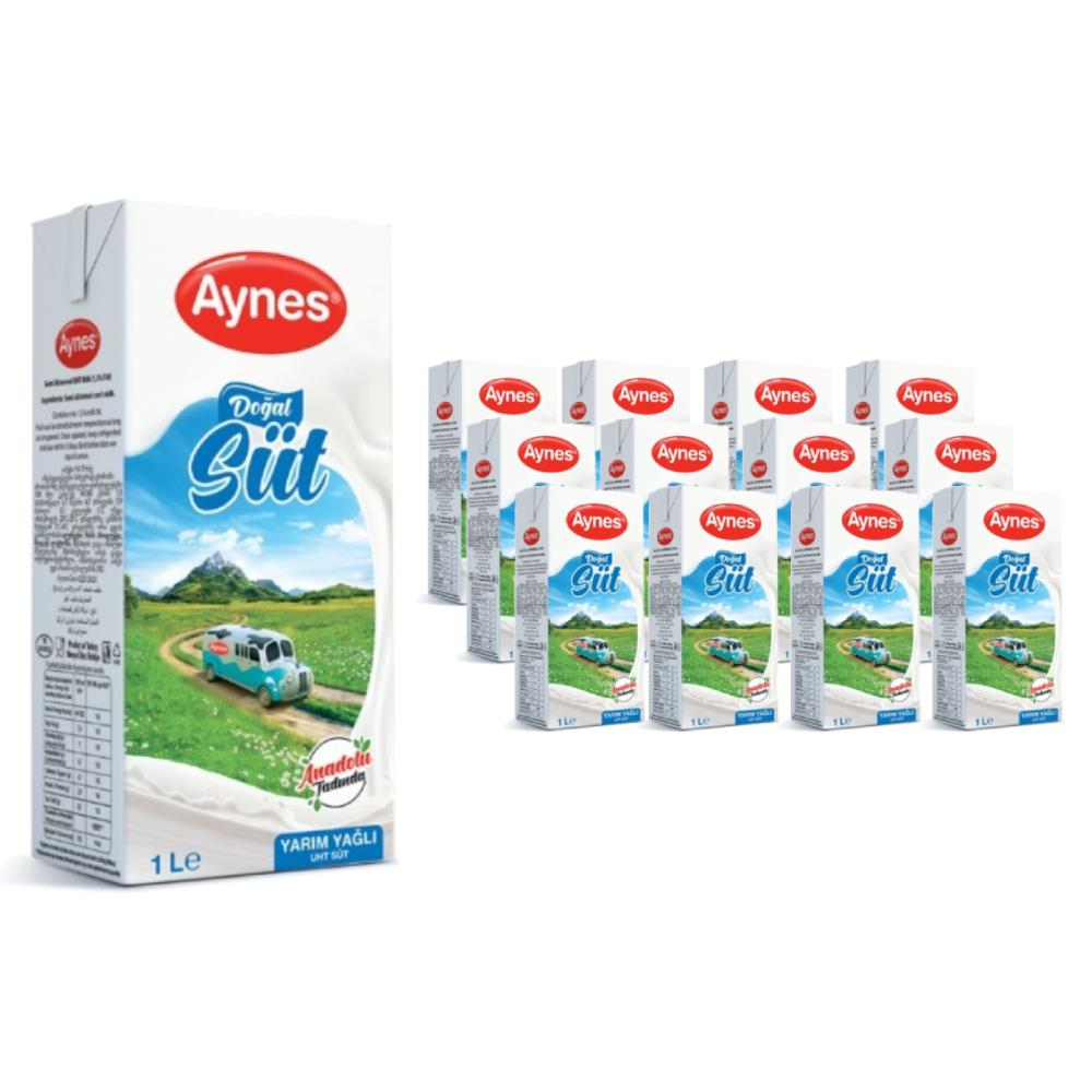 Aynes Yarım Yağlı Uht Süt 1 LT x 12 Adet
