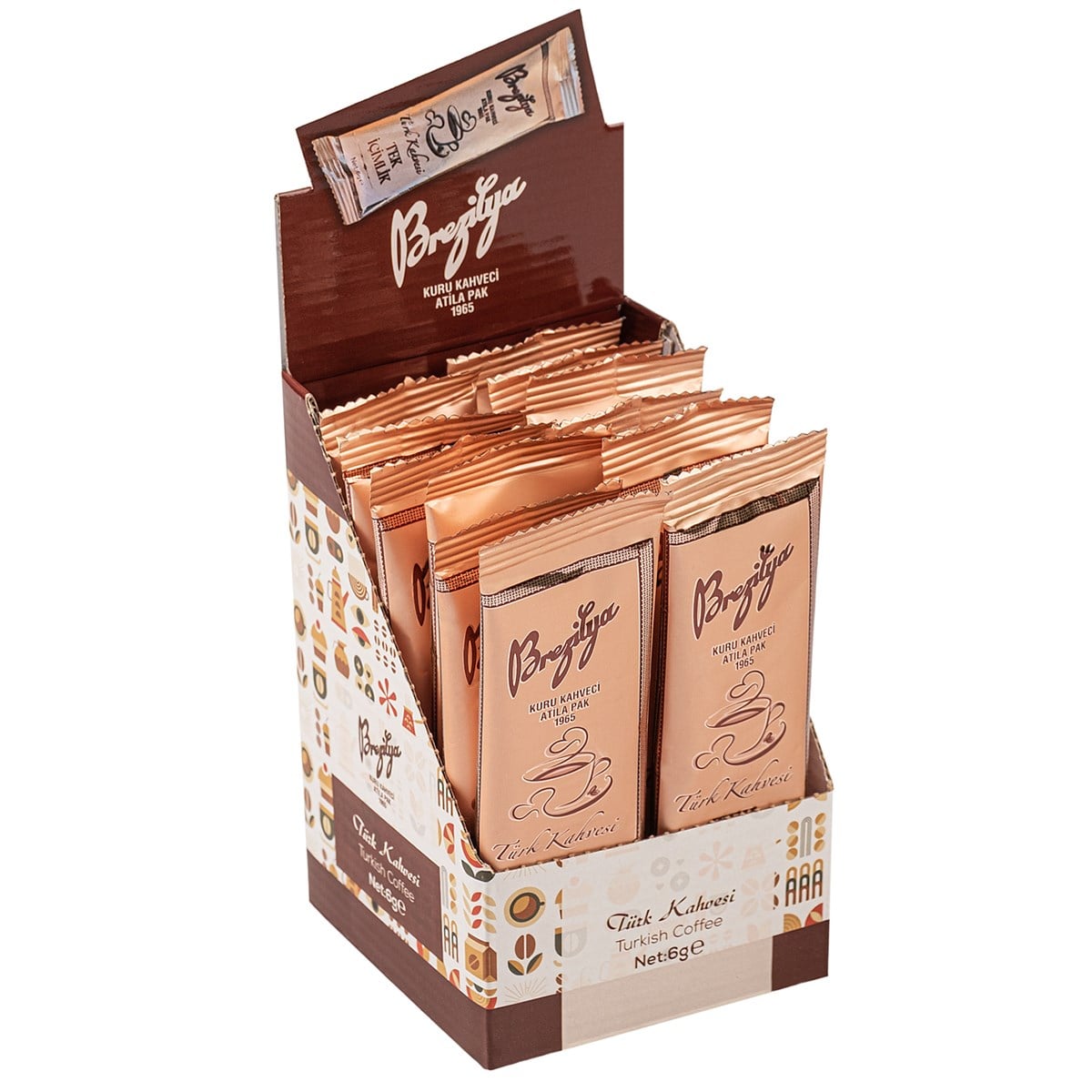 Brezilya Kuru Kahveci Atilla Pak Tek İçimlik Orta Kavrulmuş Türk Kahvesi 12'li Kutu (12 x 6 g)