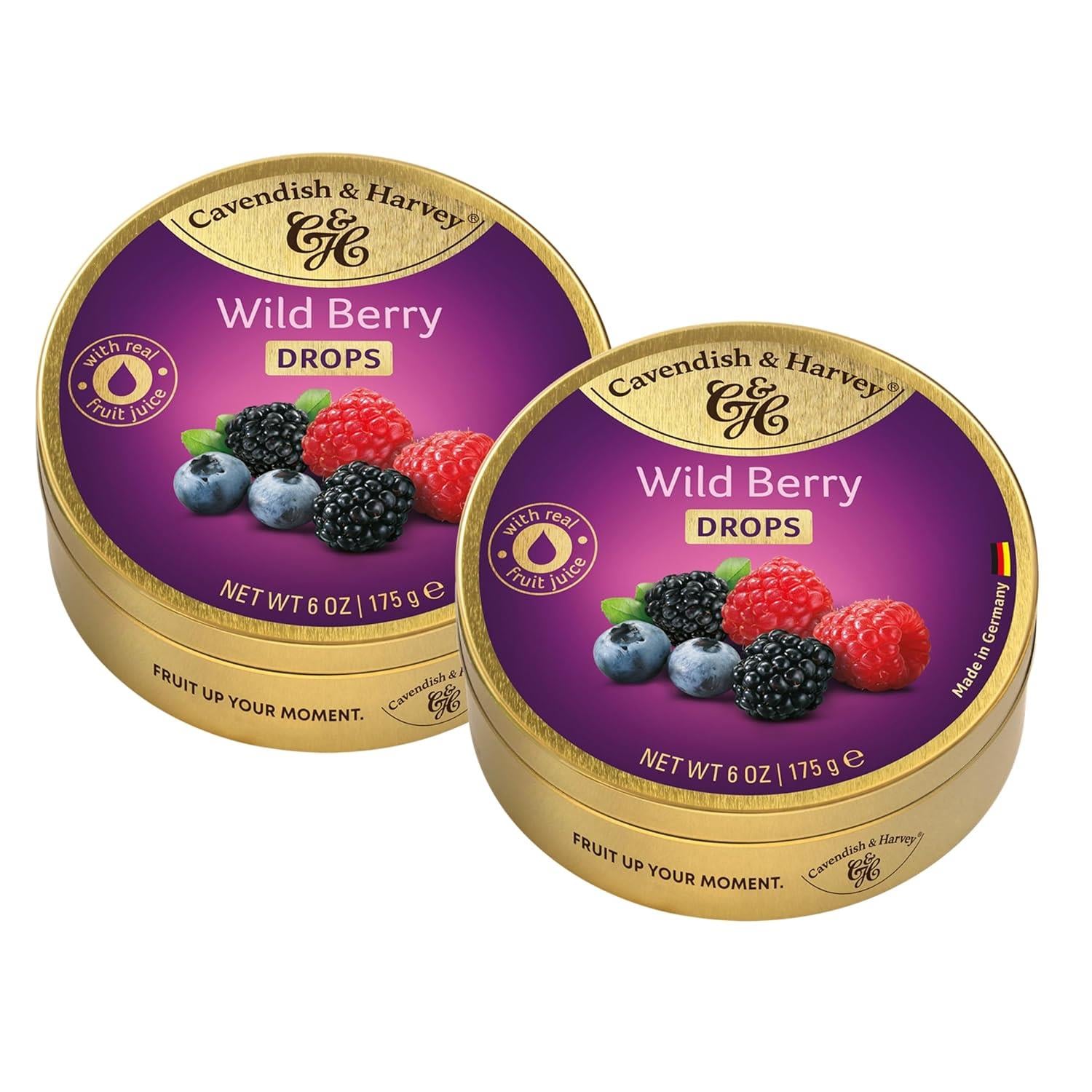 Cavendish & Harvey Wild Berry Drops | Yaban Mersini, Ahududu ve Böğürtlen Aromalı Şeker 175 g x 2 Adet