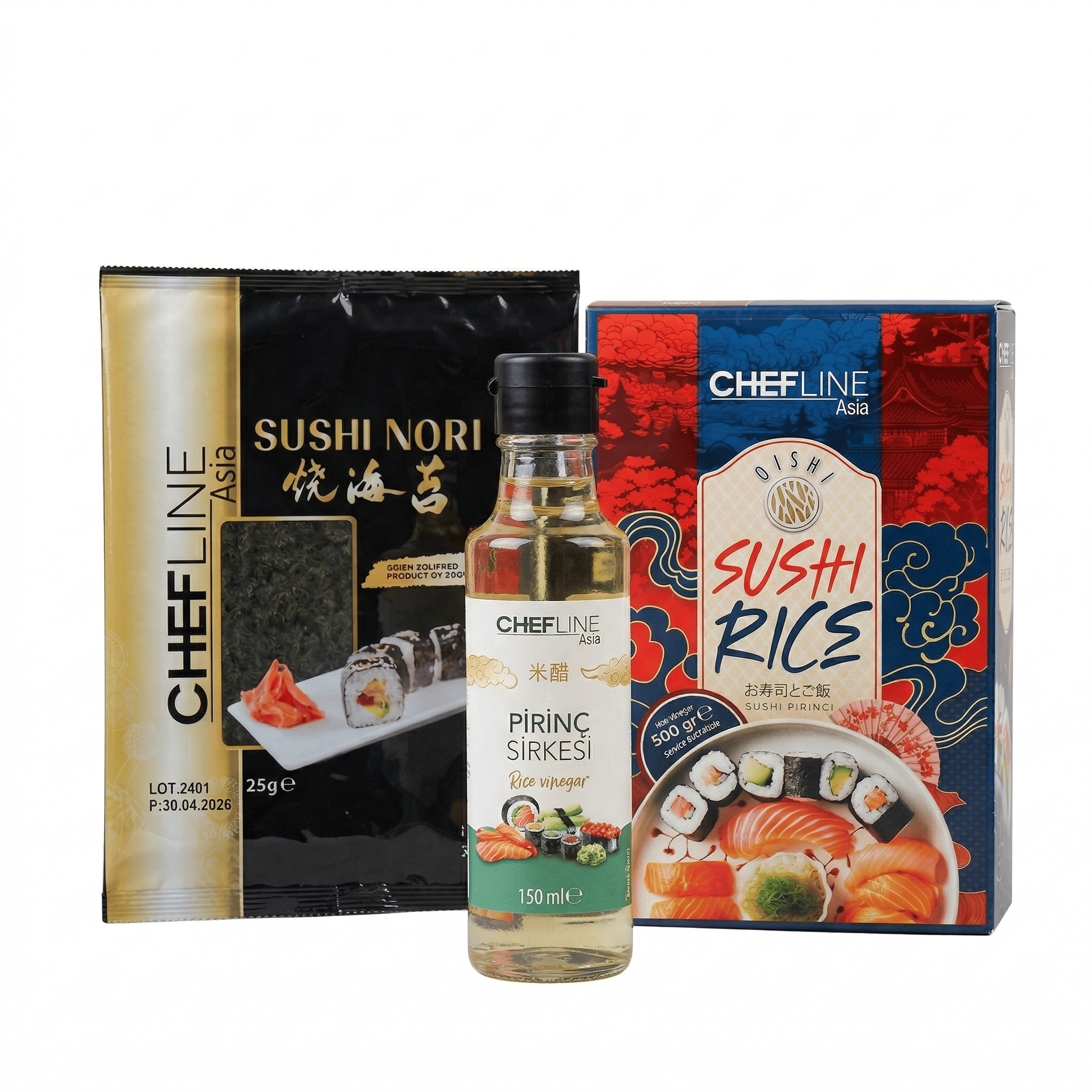 Chefline Asia 3'lü Sushi Başlangıç Seti (Pirinç + Nori + Sirke)
