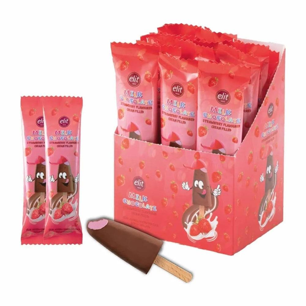 Dondurma Çubuğunda Çilek Krema Dolgulu Sütlü Çikolata 30g x 15 Adet - Glutensiz