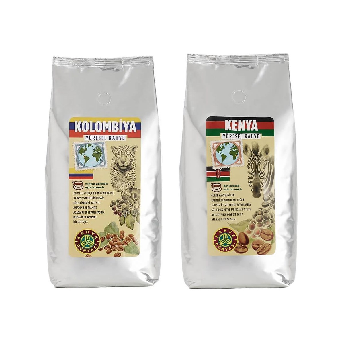 Kahve Dünyası Kolombiya ve Kenya Çekirdek Kahve Seti 1 kg x 2 Adet