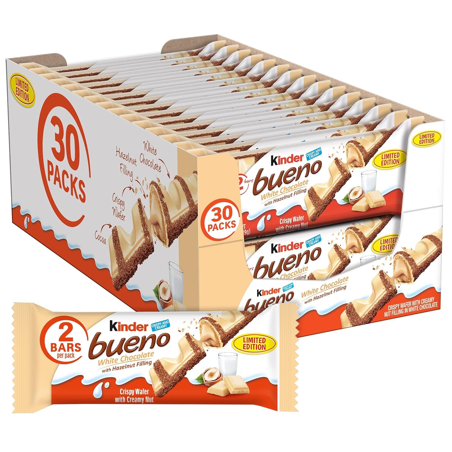 Kinder Bueno White Beyaz Çikolatalı Fındık Kremalı Gofret 39 g x 30 Adet