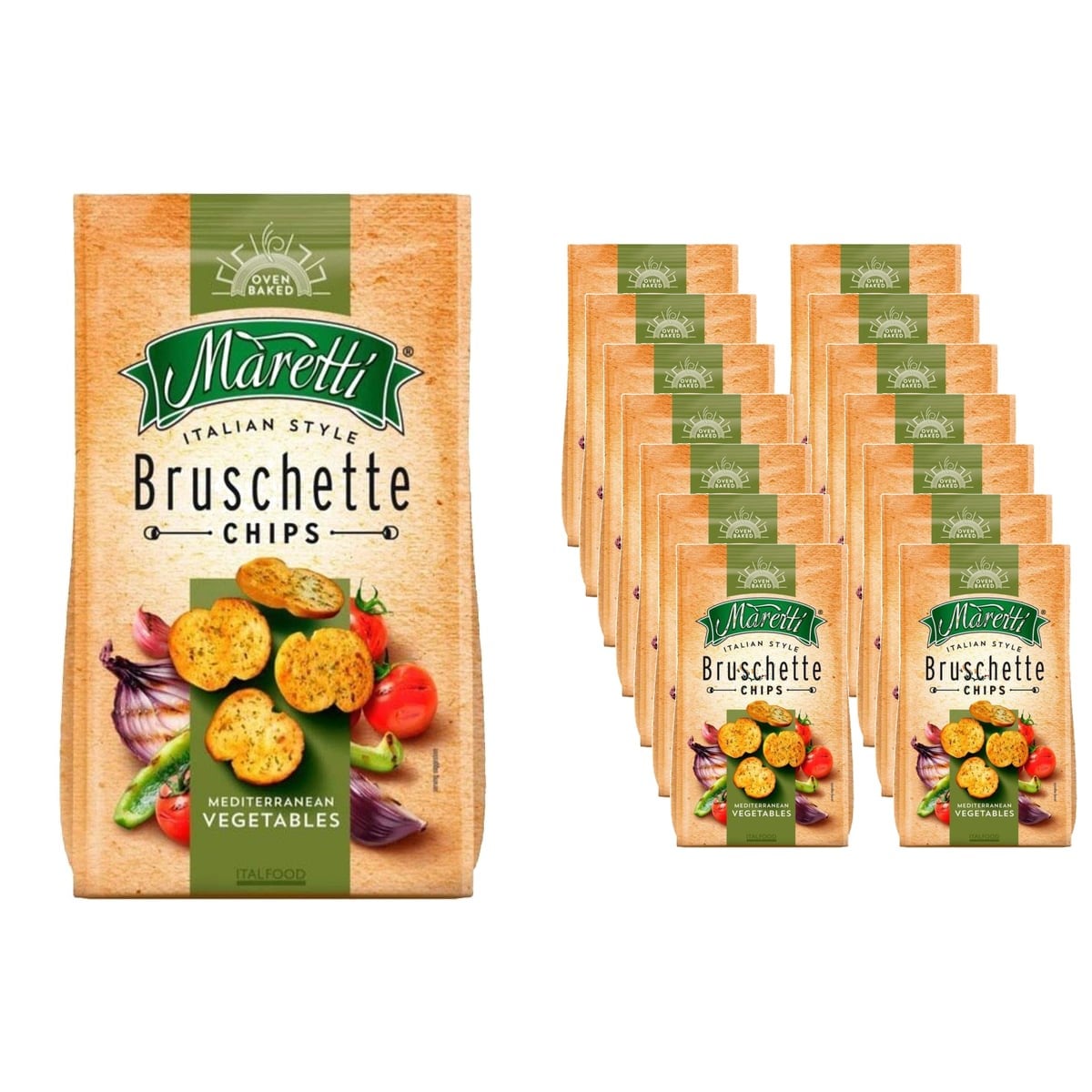 Maretti Bruschette Chips Akdeniz Sebzeli Fırınlanmış Ekmek Cipsi 140 g x 14 Adet (Koli)
