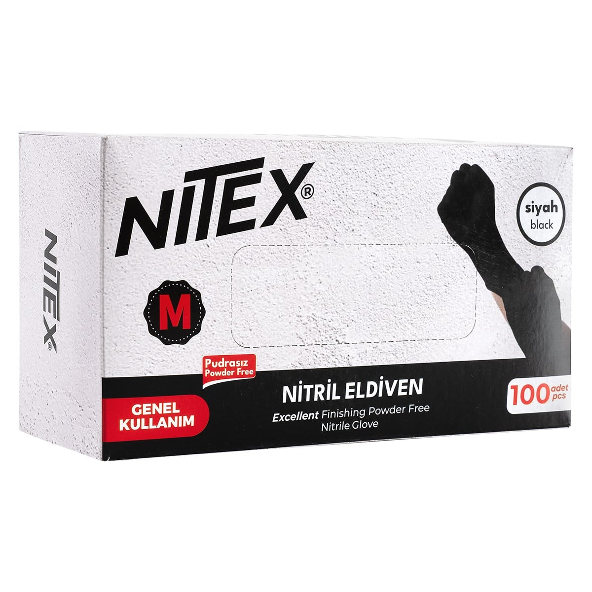 Nitex Siyah Nitril Muayene Eldiveni M Beden 100 Adet - Pudrasız