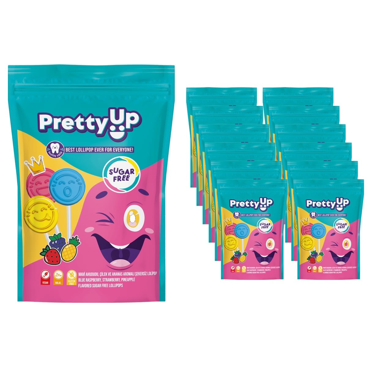 Pretty Up Şekersiz Yassı Lolipop 55 g x 12 Adet (Kutu)