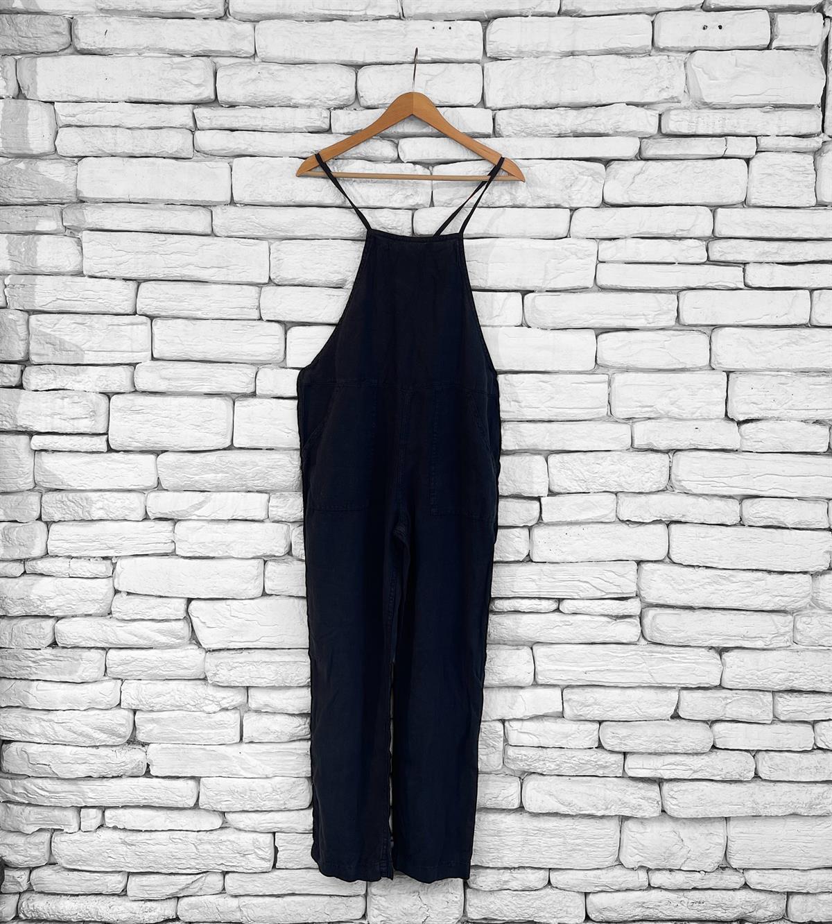 İp Askılı Ham Keten Tulum