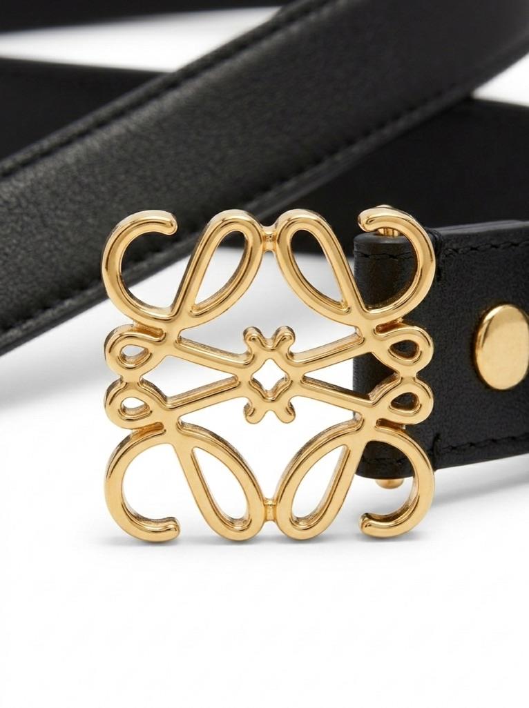 Altın Tokalı LW Siyah İnce Kemer