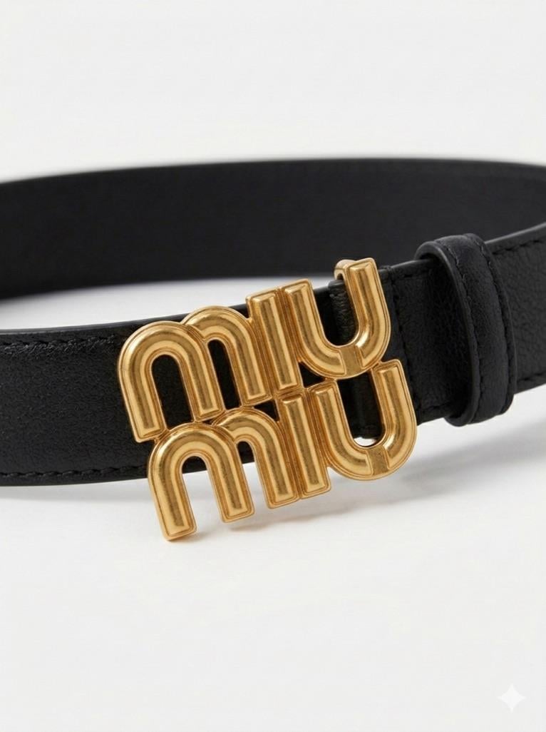 Altın Tokalı MU Siyah Kalın Kemer