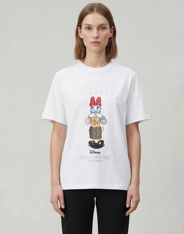 Beyaz G x Disney Daisy Duck Taş Detaylı Oversize Tişört