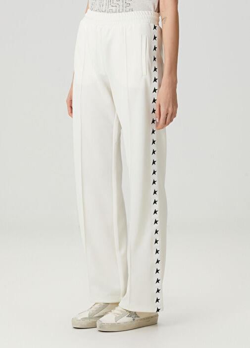 Beyaz Yıldız Baskılı Pamuklu Lux Eşofman Altı